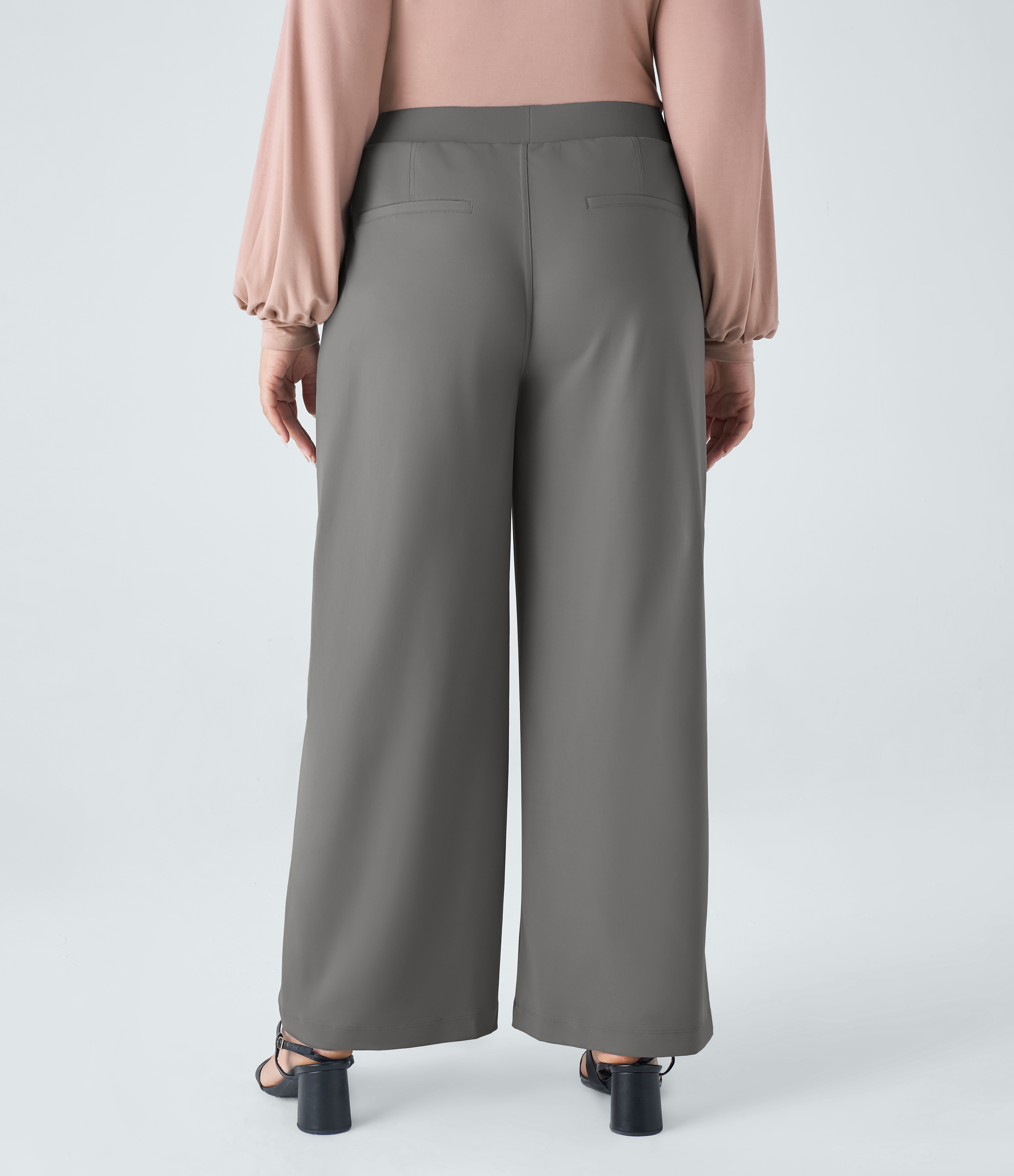 Silent Storm Pantalón oficina tiro alto recto bolsillo lateral pinzas talla grande / 2