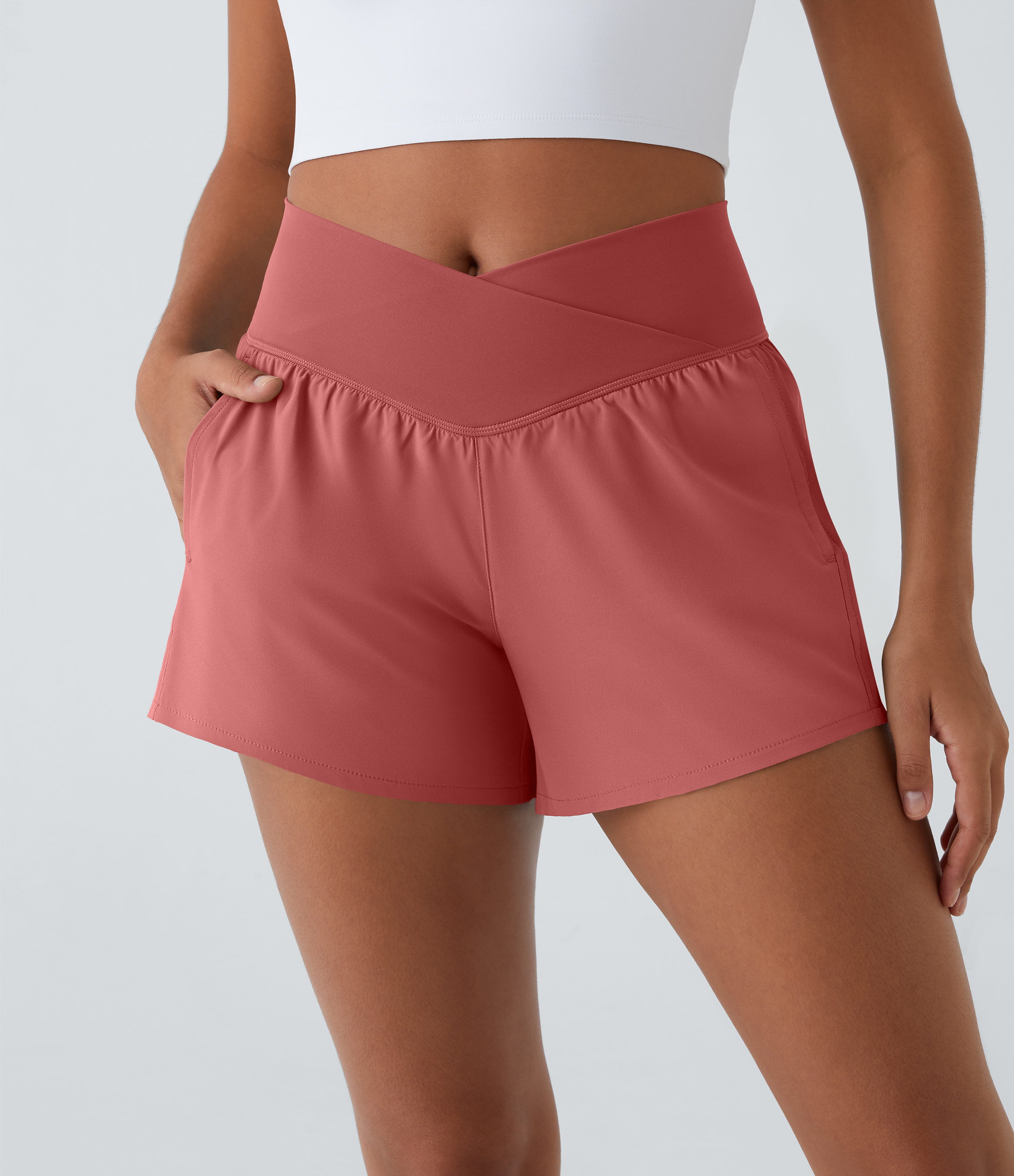 【COSYHARU】Heiro Mesh Short Sleeve T Women's Breezeful™ High Waisted Crossover Pocket 2-in-1