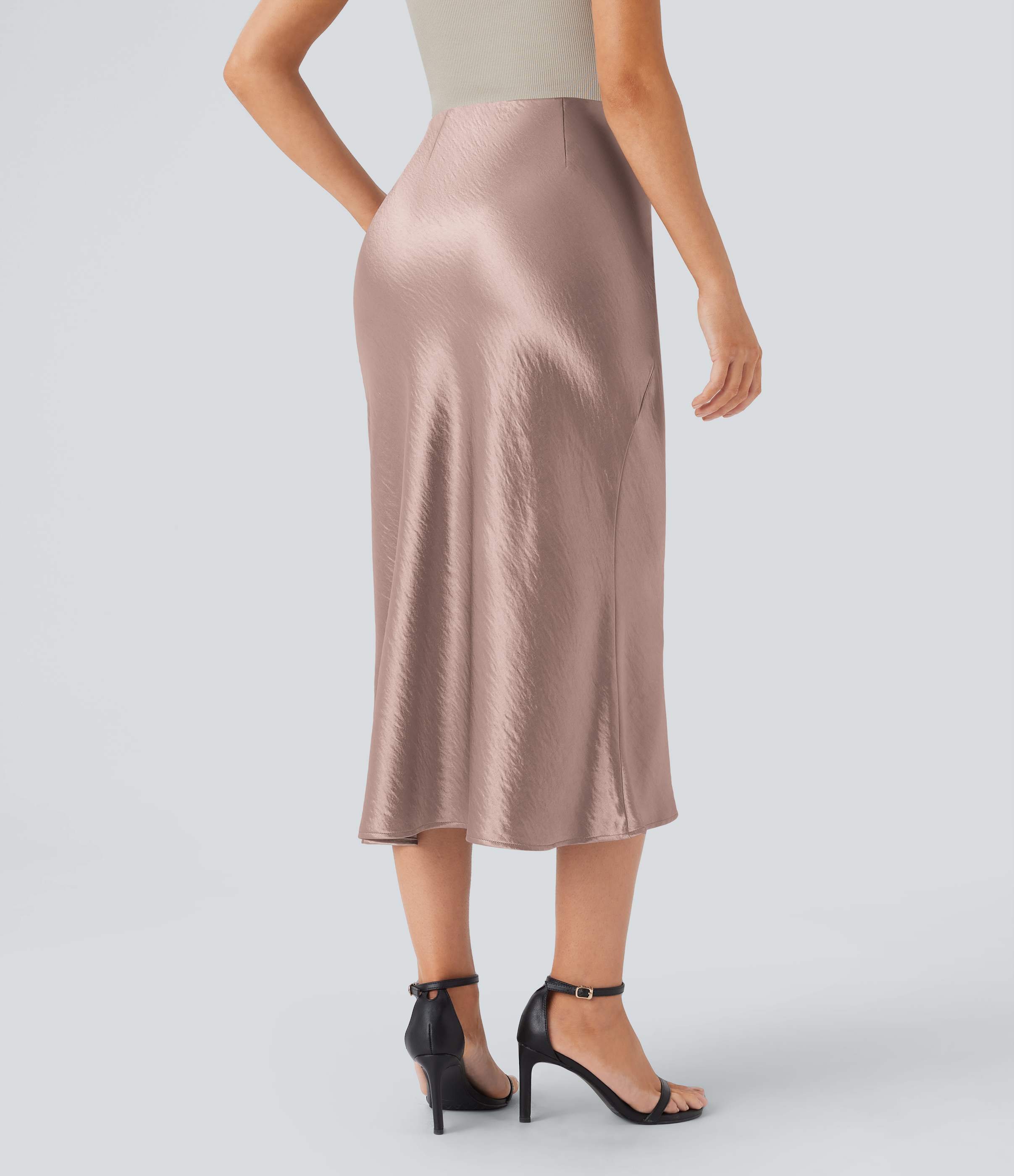 Misty Rose High Waisted Satin Midi Work Mermaid Skirt / 2
