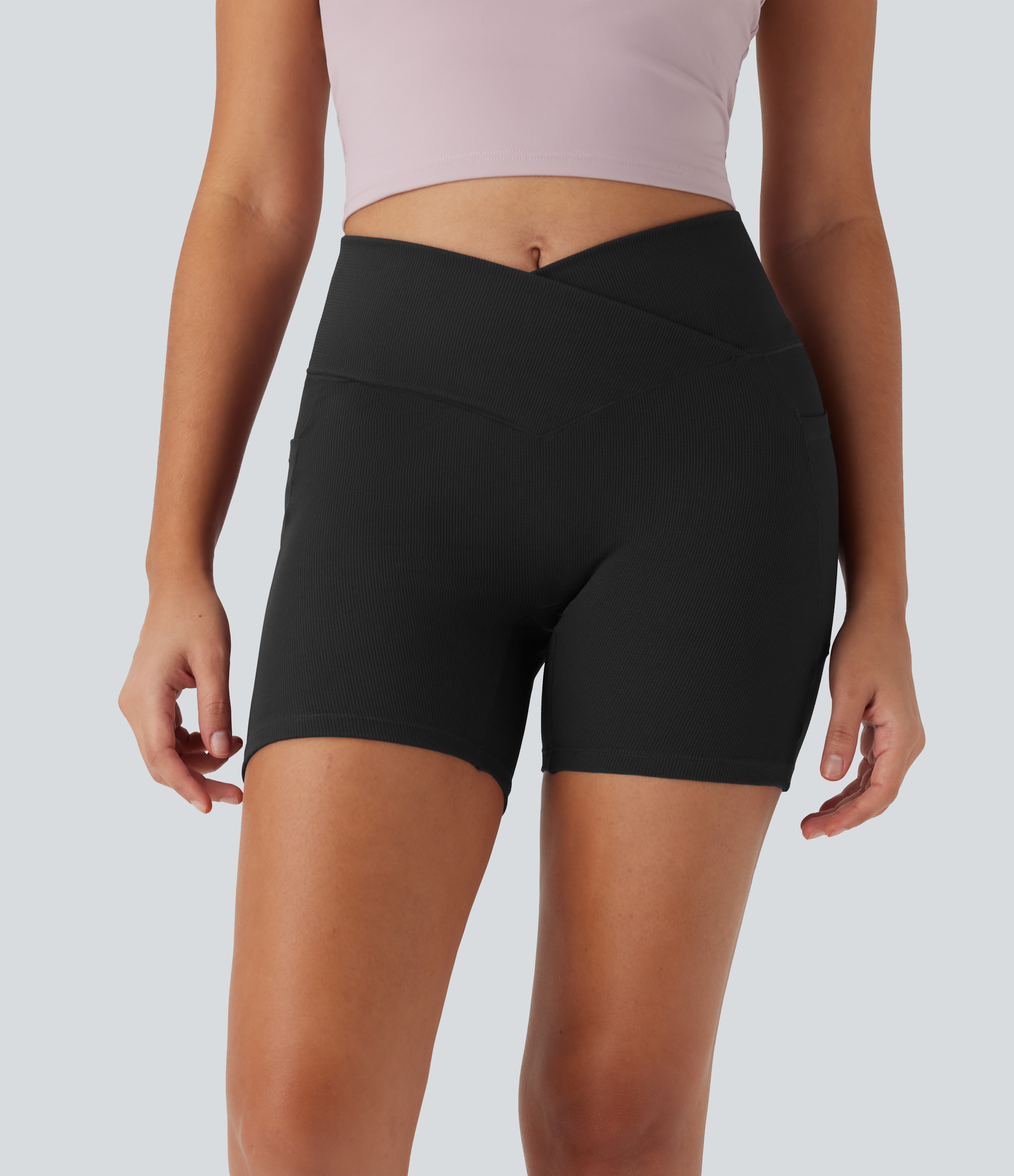 Pantalones cortos de yoga y ciclismo de 5'' con cintura alta, bolsillos y diseño de waffle