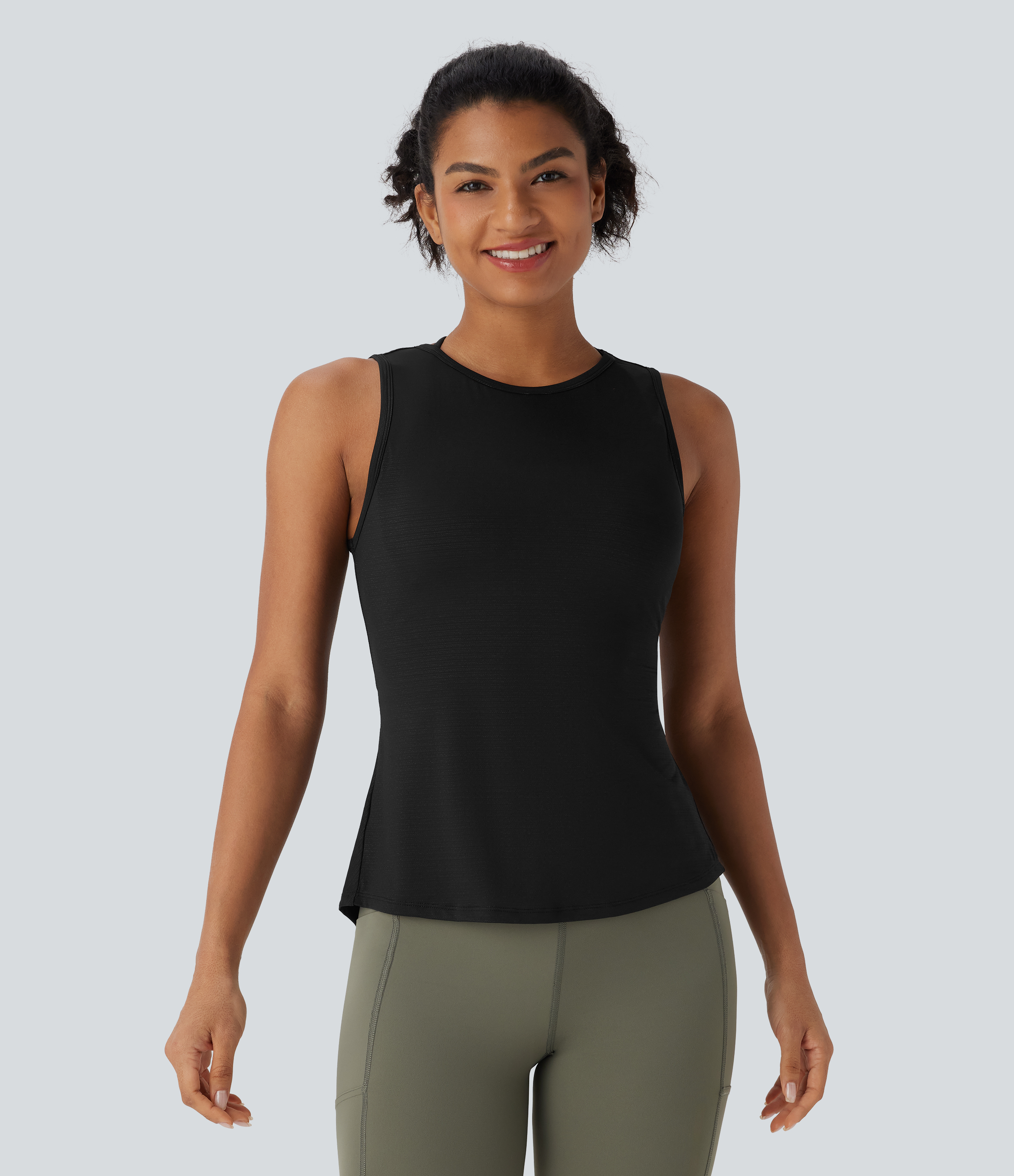 Negro Camiseta de yoga con cuello redondo y abertura torcida / 2