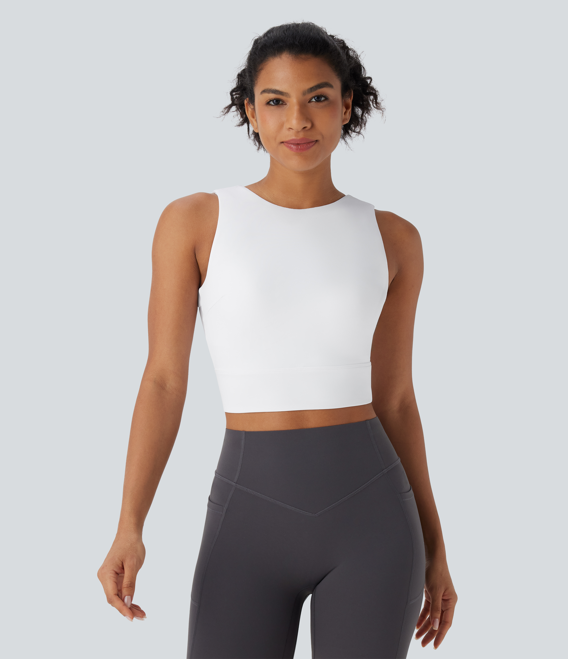 White SoftlyZero™ Airy Round Neck Cropped InstantCool Casual Tank Top / 2
