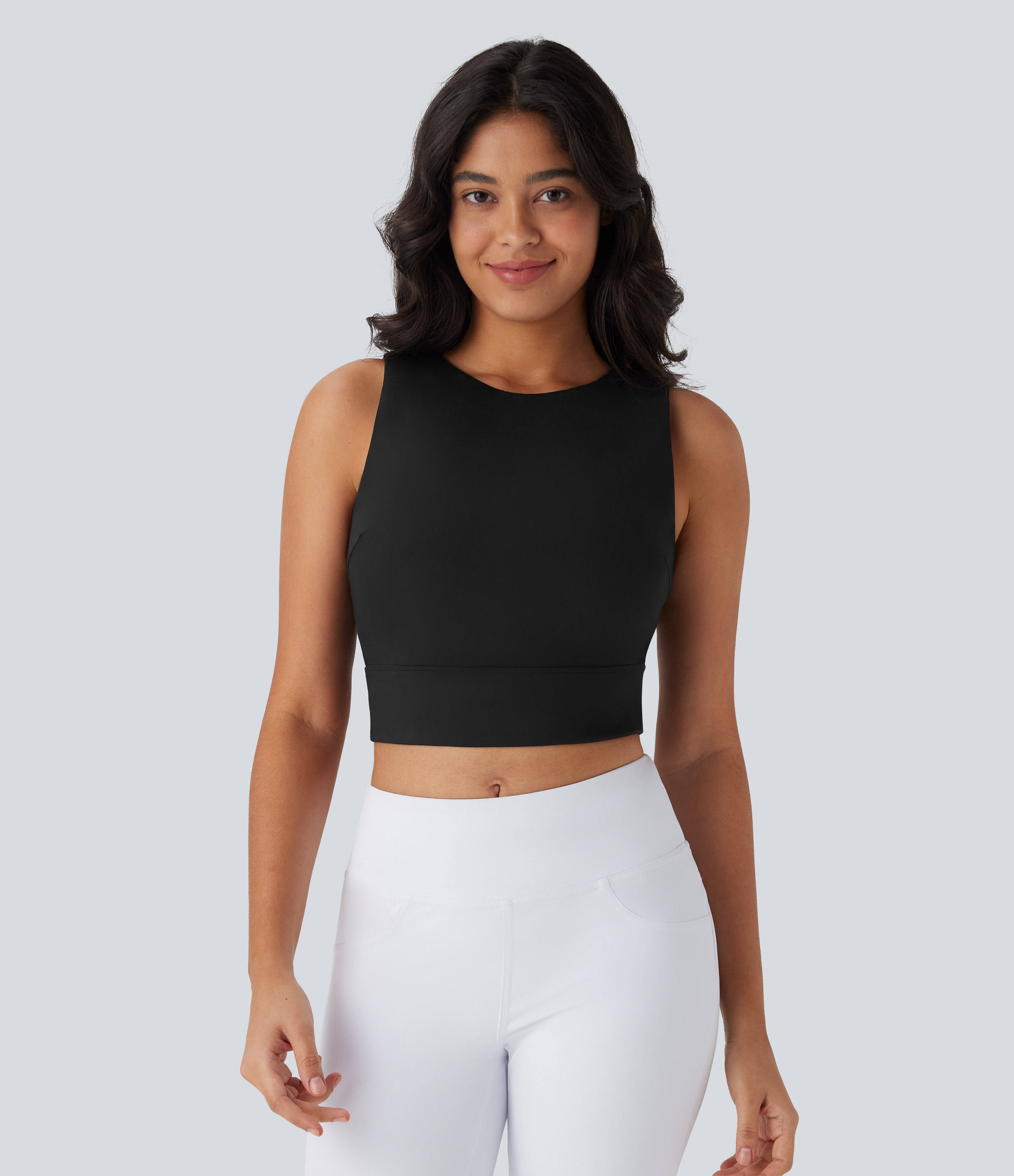 Negro Camiseta sin mangas casual Softlyzero™ Airy fresca y corta con cuello redondo, espalda descubierta / 2