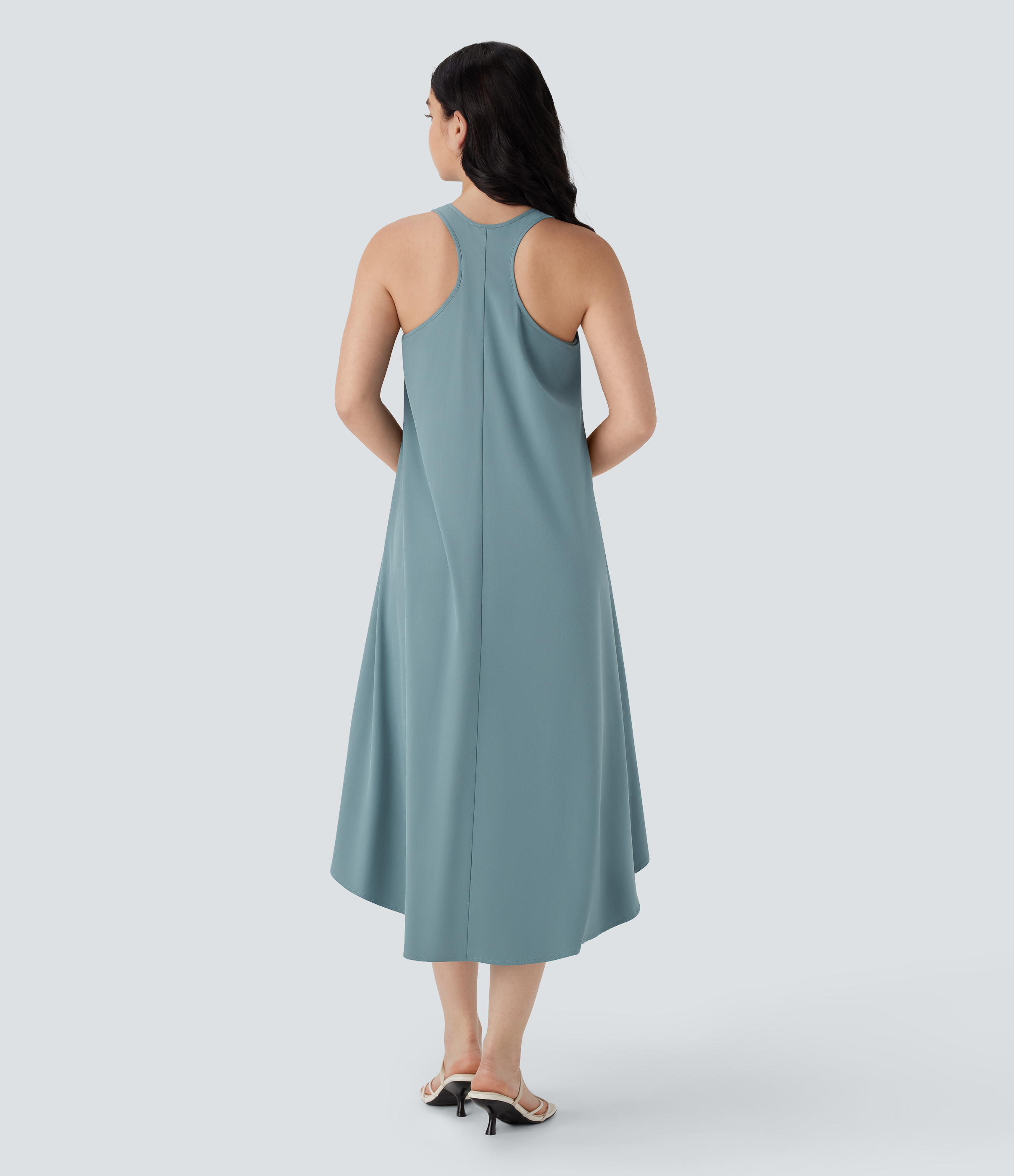 Stone Blue Vestido casual midi Breezeful™ racerback asimétrico con bolsillos y secado rápido en copas D-F / 2