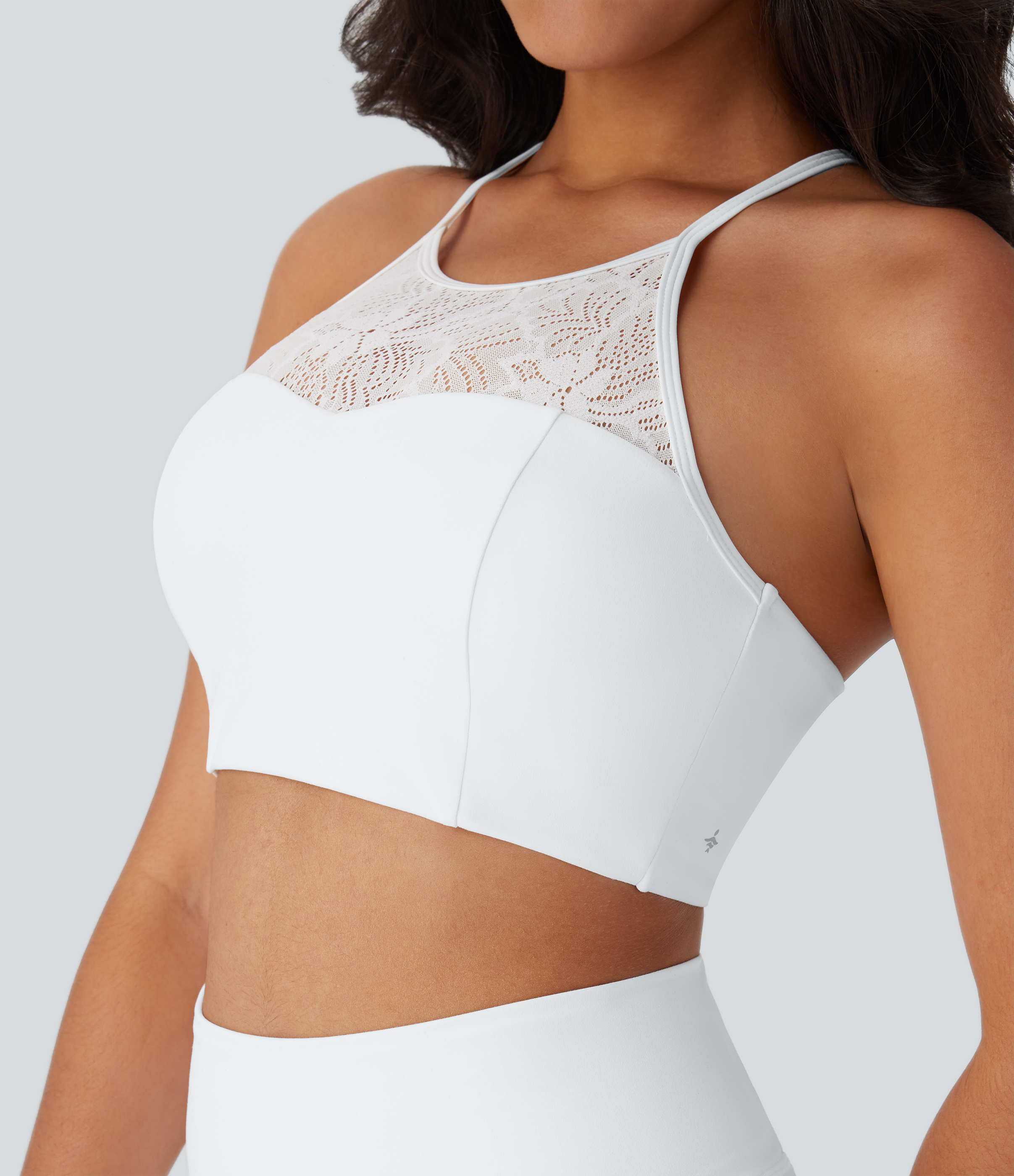 White SoftlyZero™ Low Support Lace Up Contrast Lace Yoga Sports Bra / 2