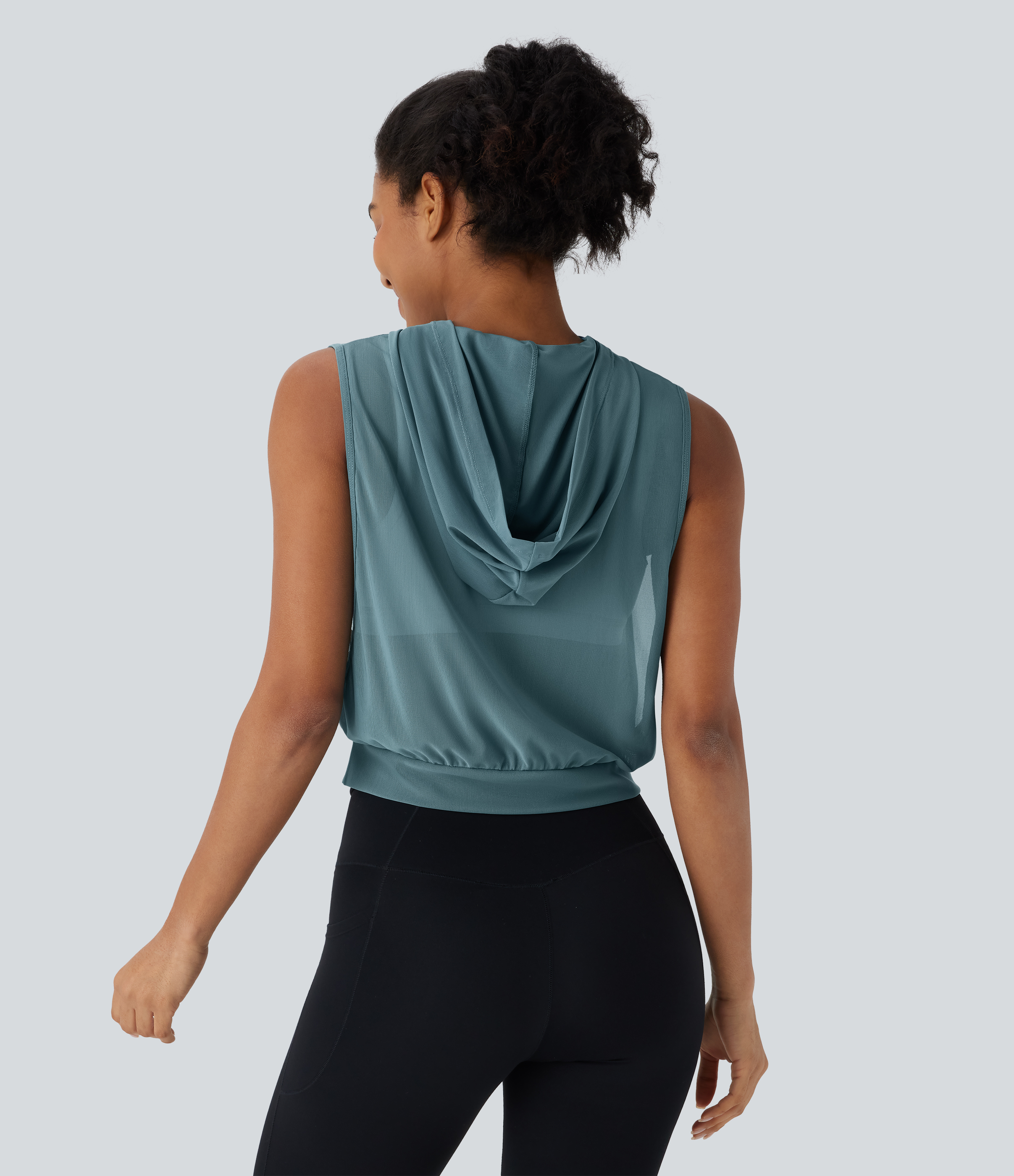 Stone Blue Camiseta sin mangas de malla transparente con capucha para running / 2