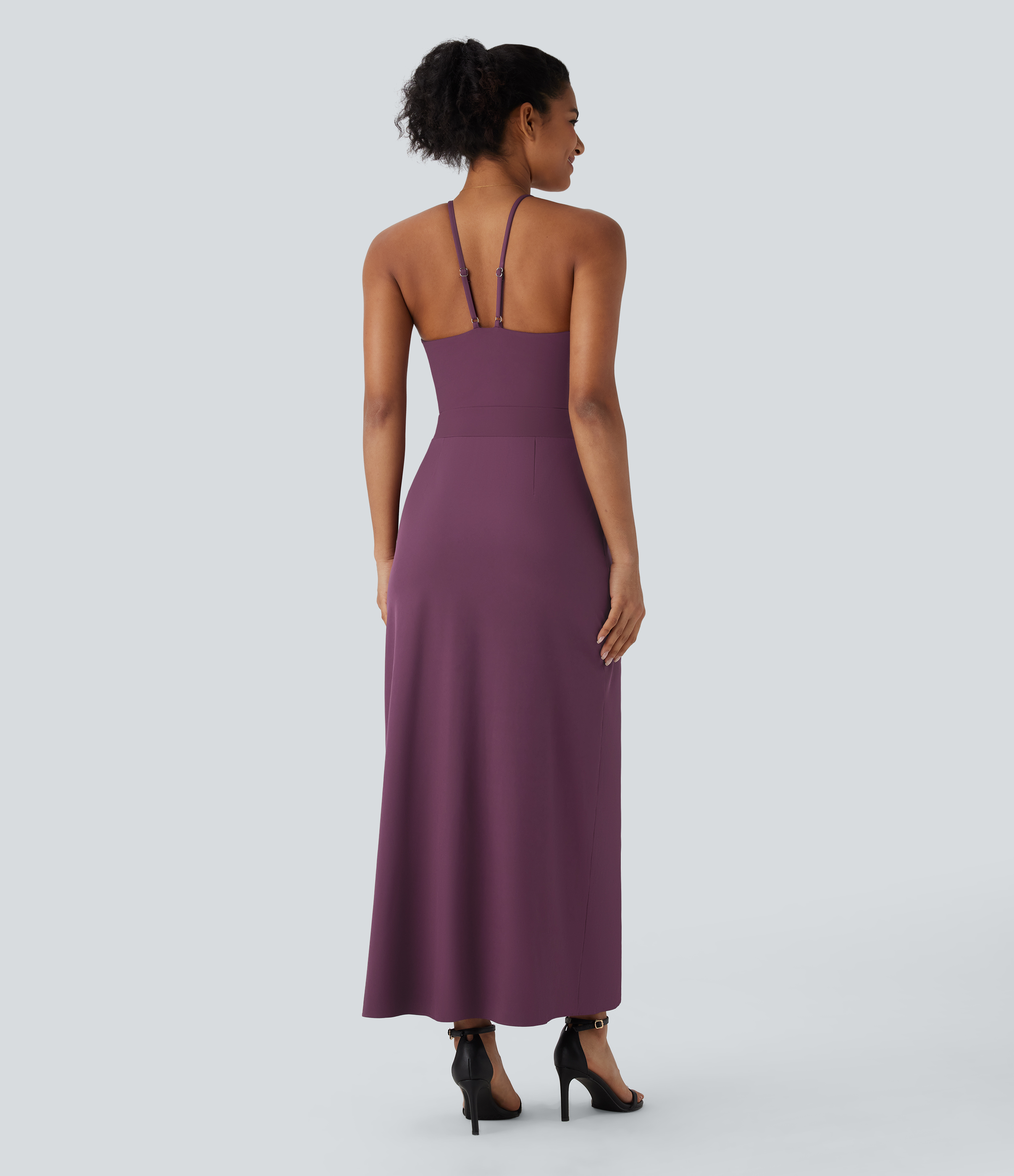 Vestido de fiesta largo Breezeful™ de secado rápido sin espalda con tirantes ajustables, cremallera invisible y bolsillos laterales