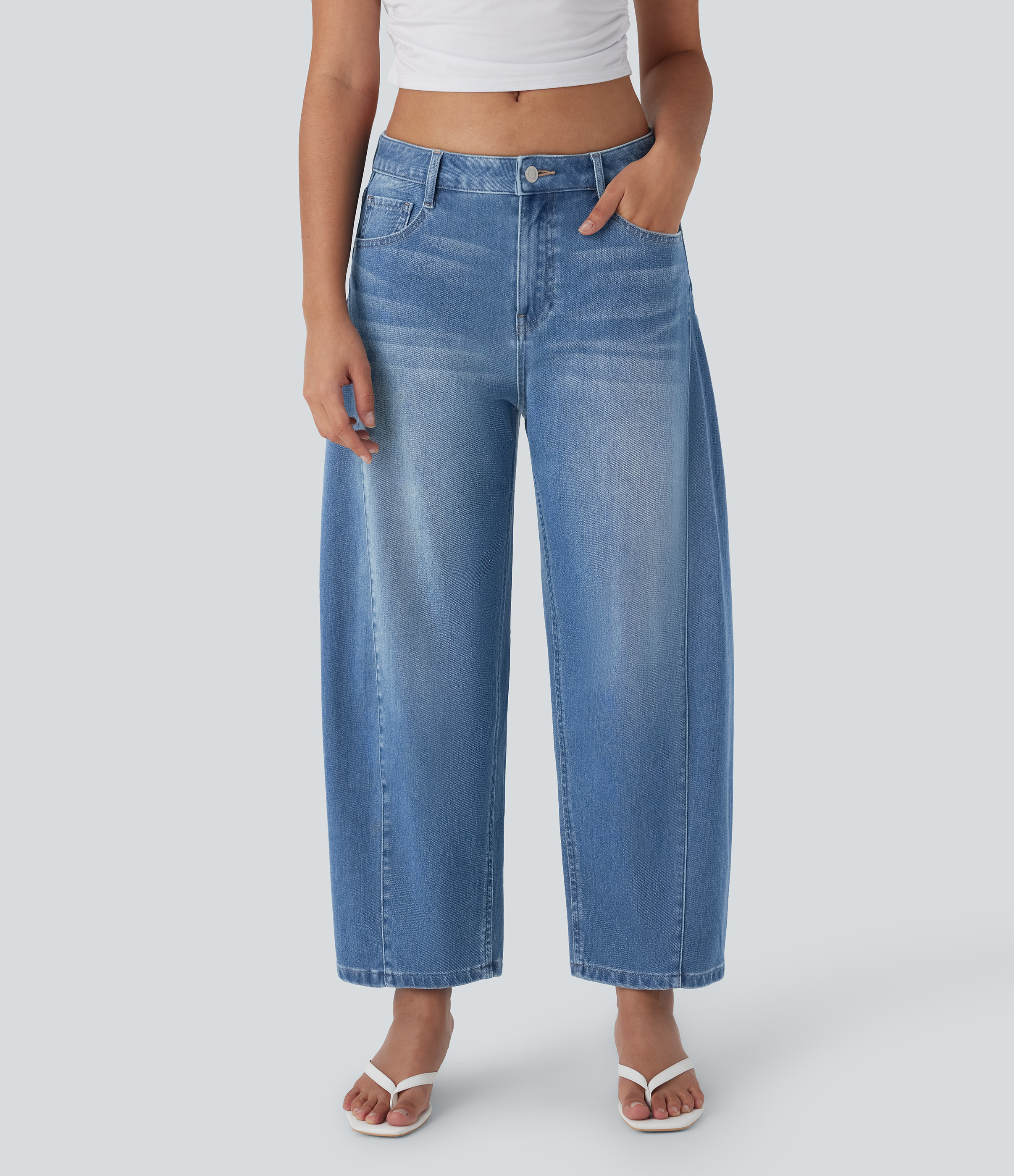 Jean barrel Halara Flex™ taille moyenne délavé extensible tricoté avec poches