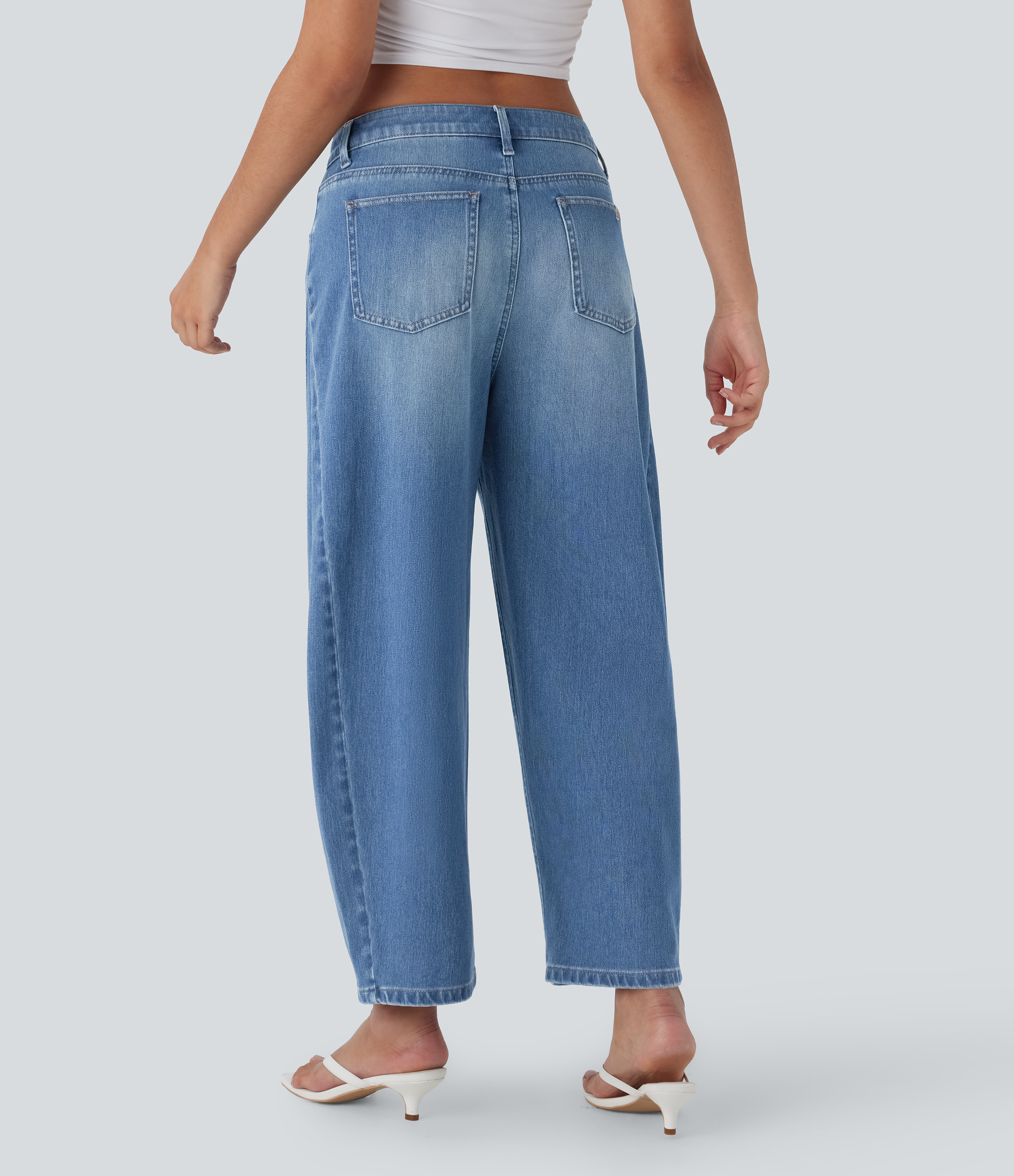 Blue Surf Denim Jeans Halara Flex™ Denim anchos de tiro medio elásticos desgastados con bolsillos / 2