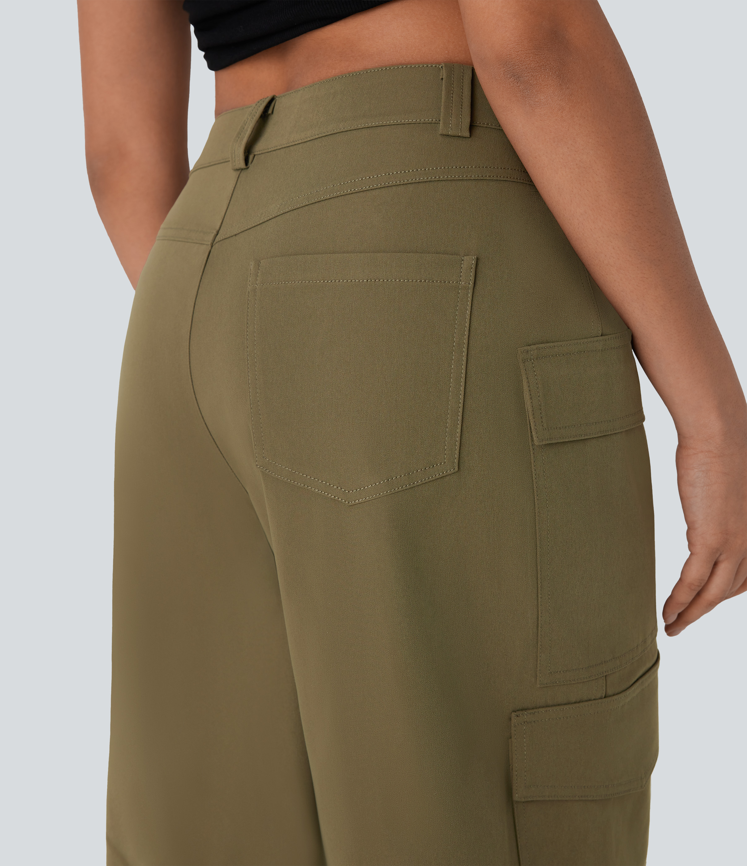 Halara Mid Rise Multiple Pockets Casual Cargo Bermuda Shorts  - Chestnut Green - L booty shorts compression shorts yoga shorts 
