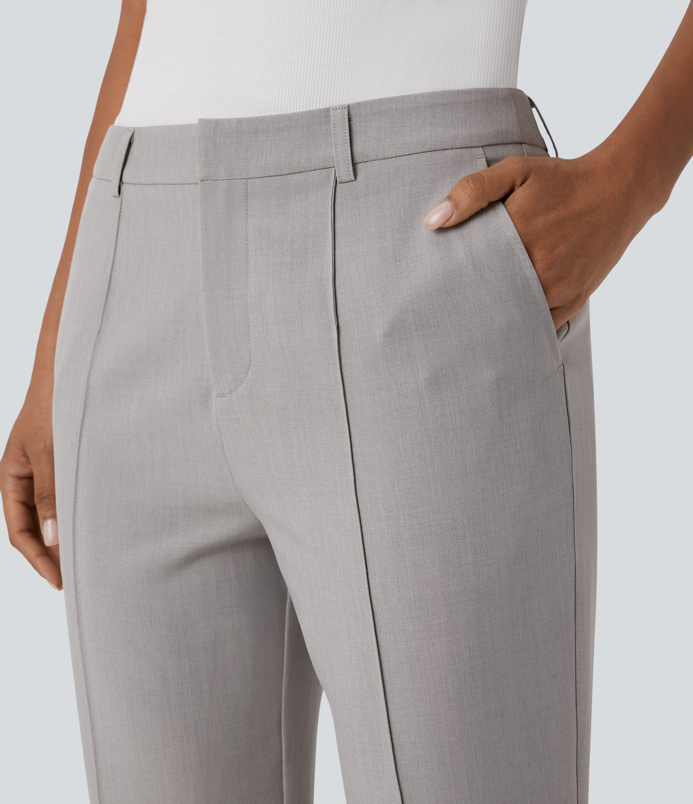 Halara Mid Rise Zipper Multiple Pockets Capri Casual Pants  - Drizzle - S(regular) sweatpants jogger pants stacked sweatpants cargo joggers 