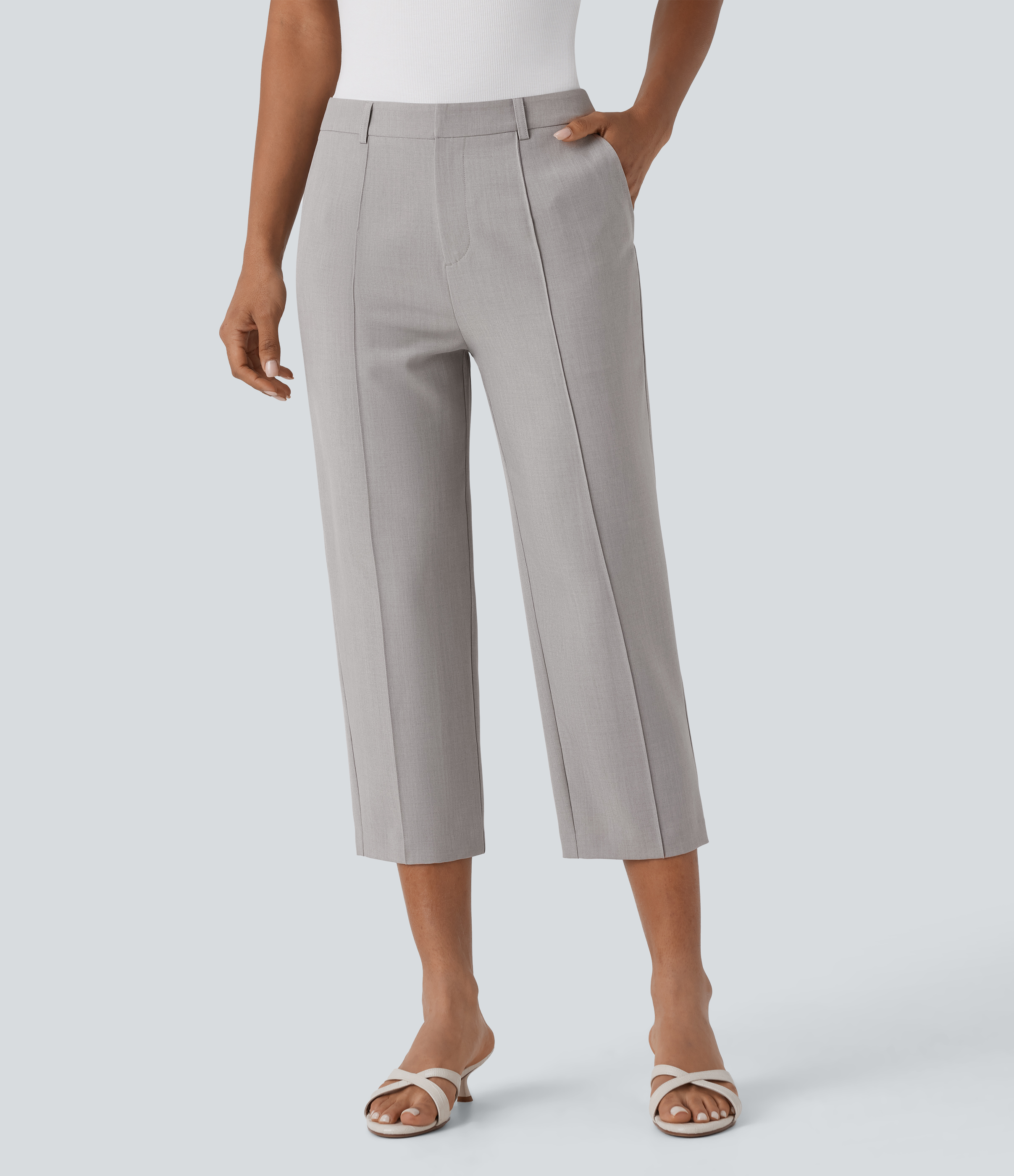 Halara Mid Rise Zipper Multiple Pockets Capri Casual Pants  - Drizzle - S(regular) sweatpants jogger pants stacked sweatpants cargo joggers 