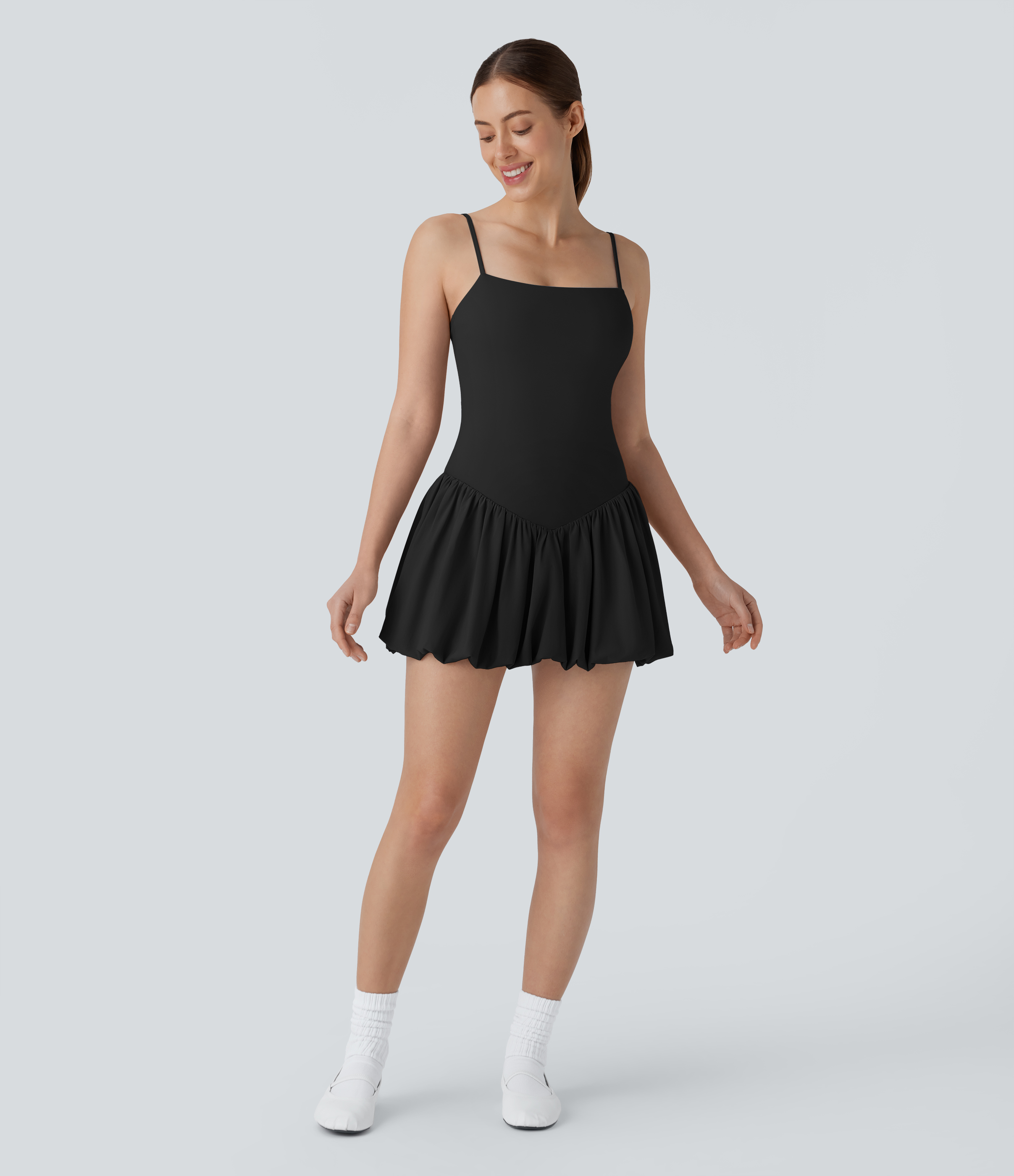 Halara Breezefulв„ў Adjustable Strap Backless 2-in-1 Side Pocket Quick Dry Mini Dance Active Bubble Dress Workout Dress - Black - L 