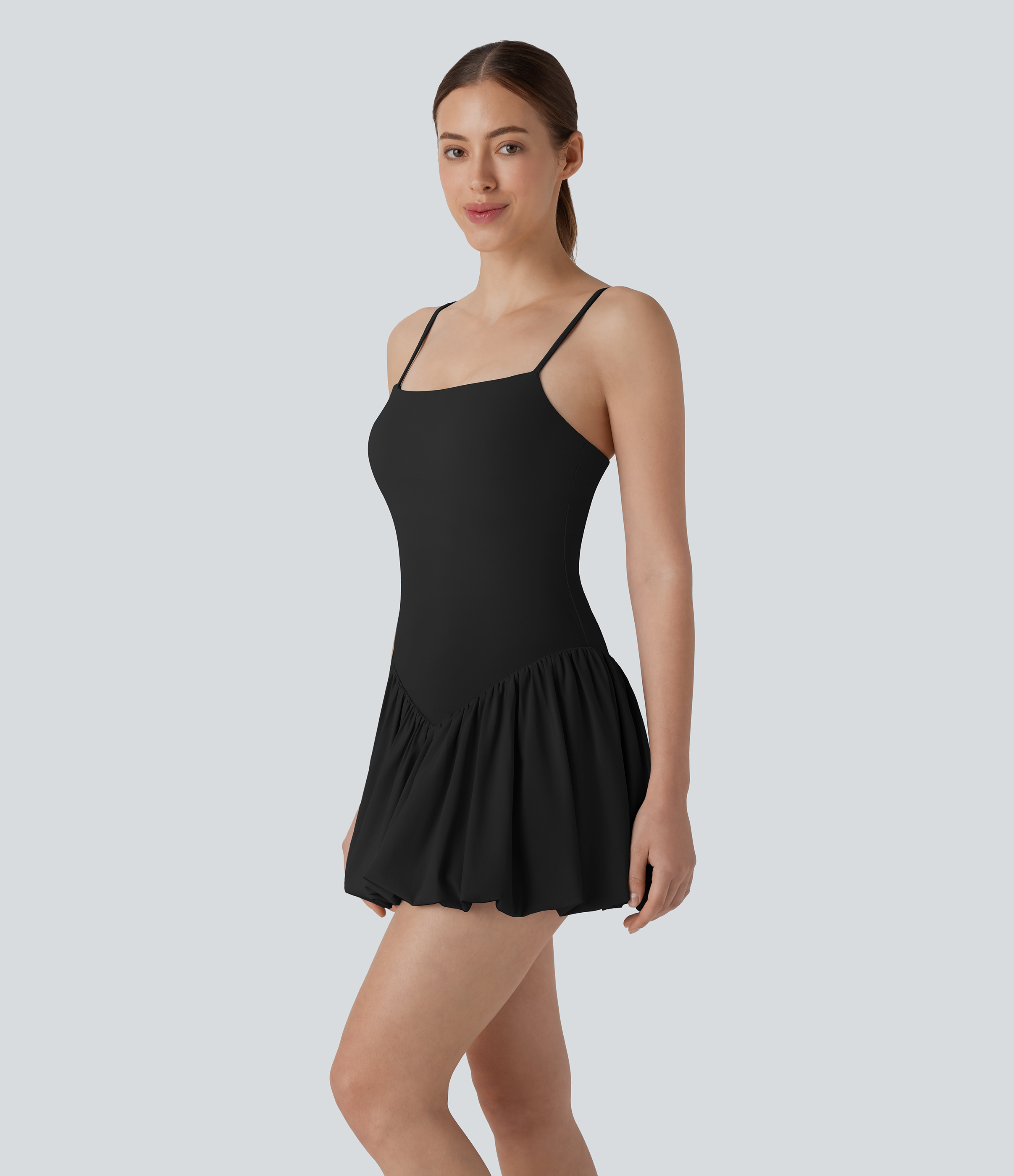 Halara Breezefulв„ў Adjustable Strap Backless 2-in-1 Side Pocket Quick Dry Mini Dance Active Bubble Dress Workout Dress - Black - L 