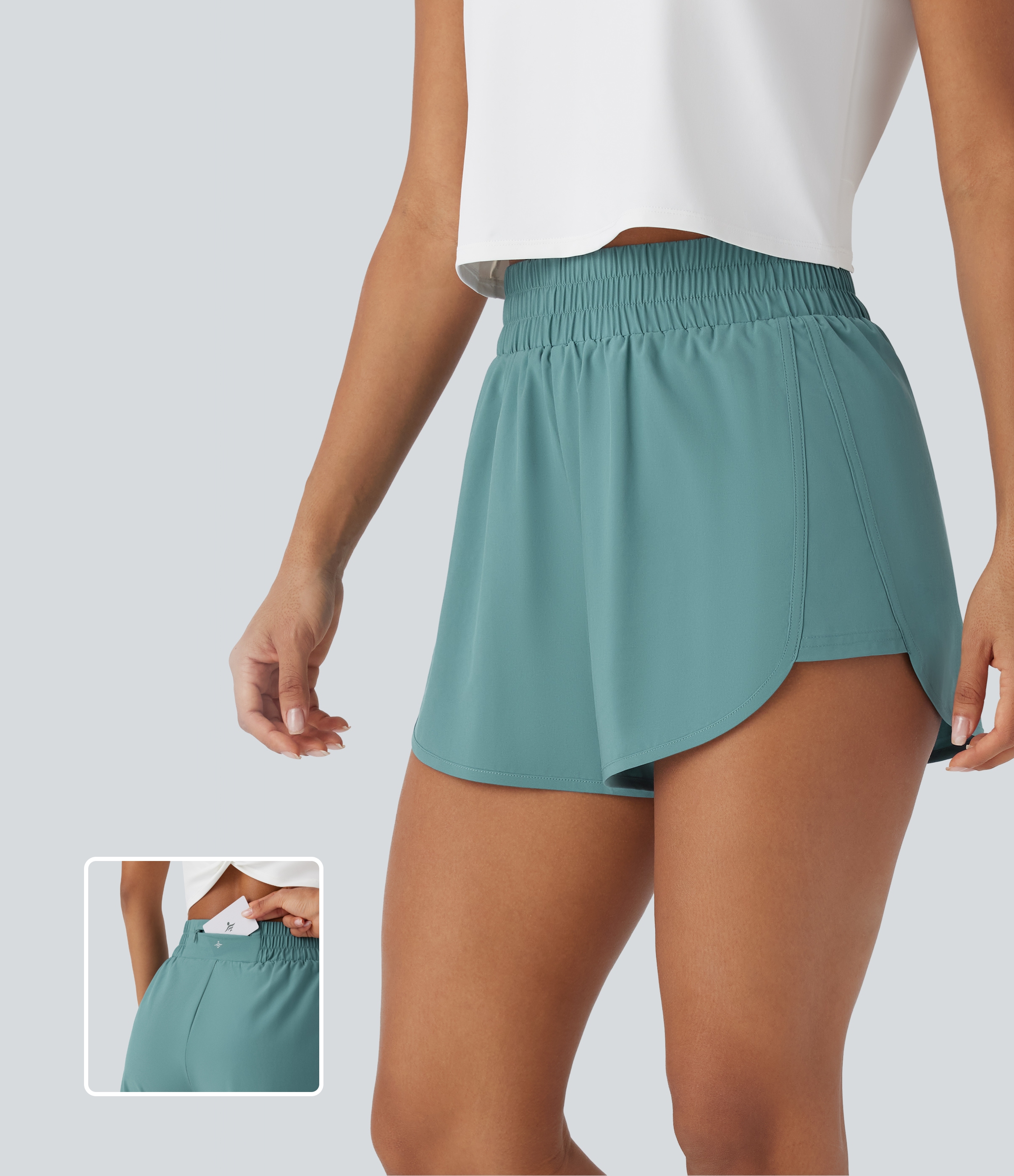 Breezeful™ - Wandershorts mit hohem Bund, Reißverschlusstasche auf der Rückseite und abgerundetem Saum - schnelltrocknend