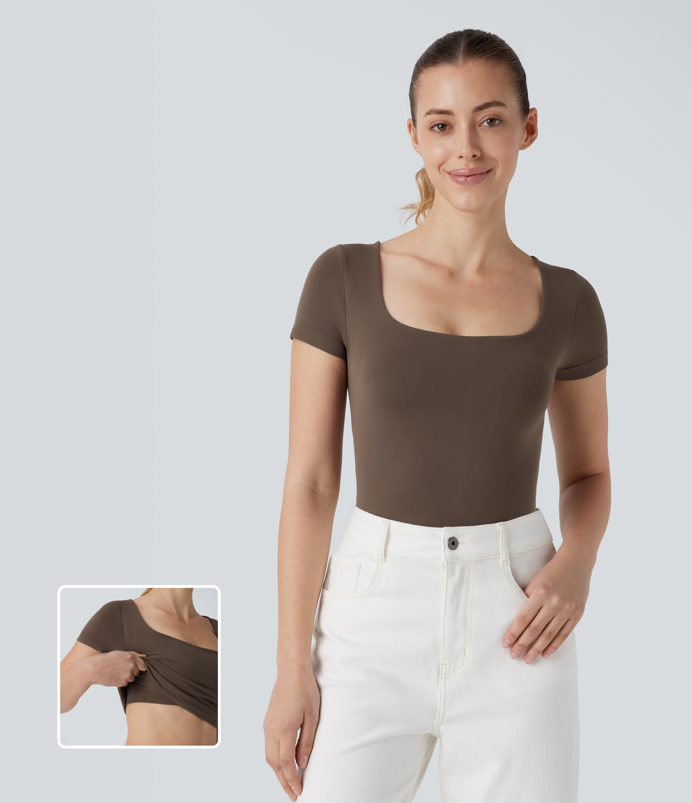 Top ajustado 2 en 1 con cuello en U sin costuras