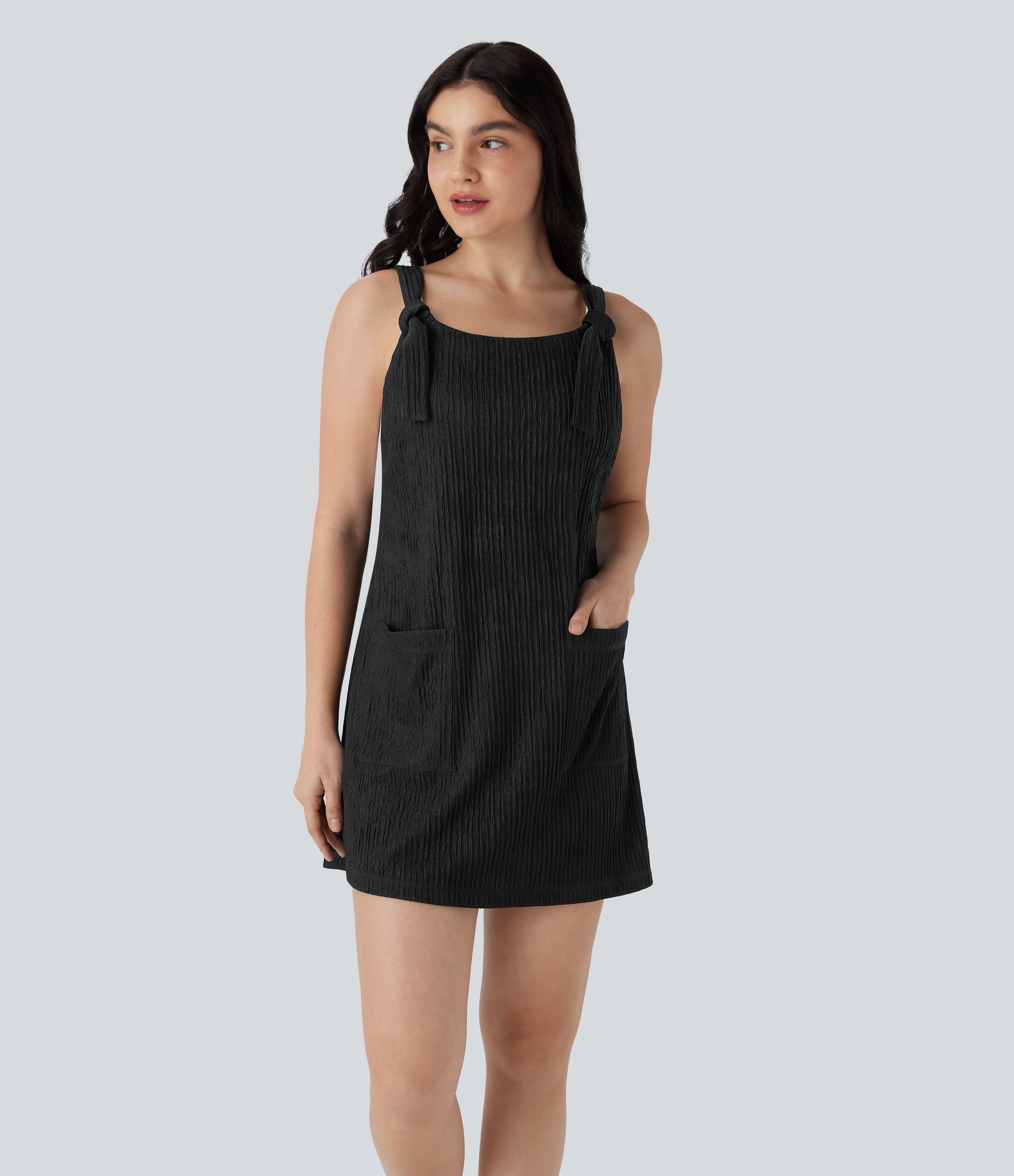 Women's Pockets Stripe Micro Mini Pinafore Dress - Halara