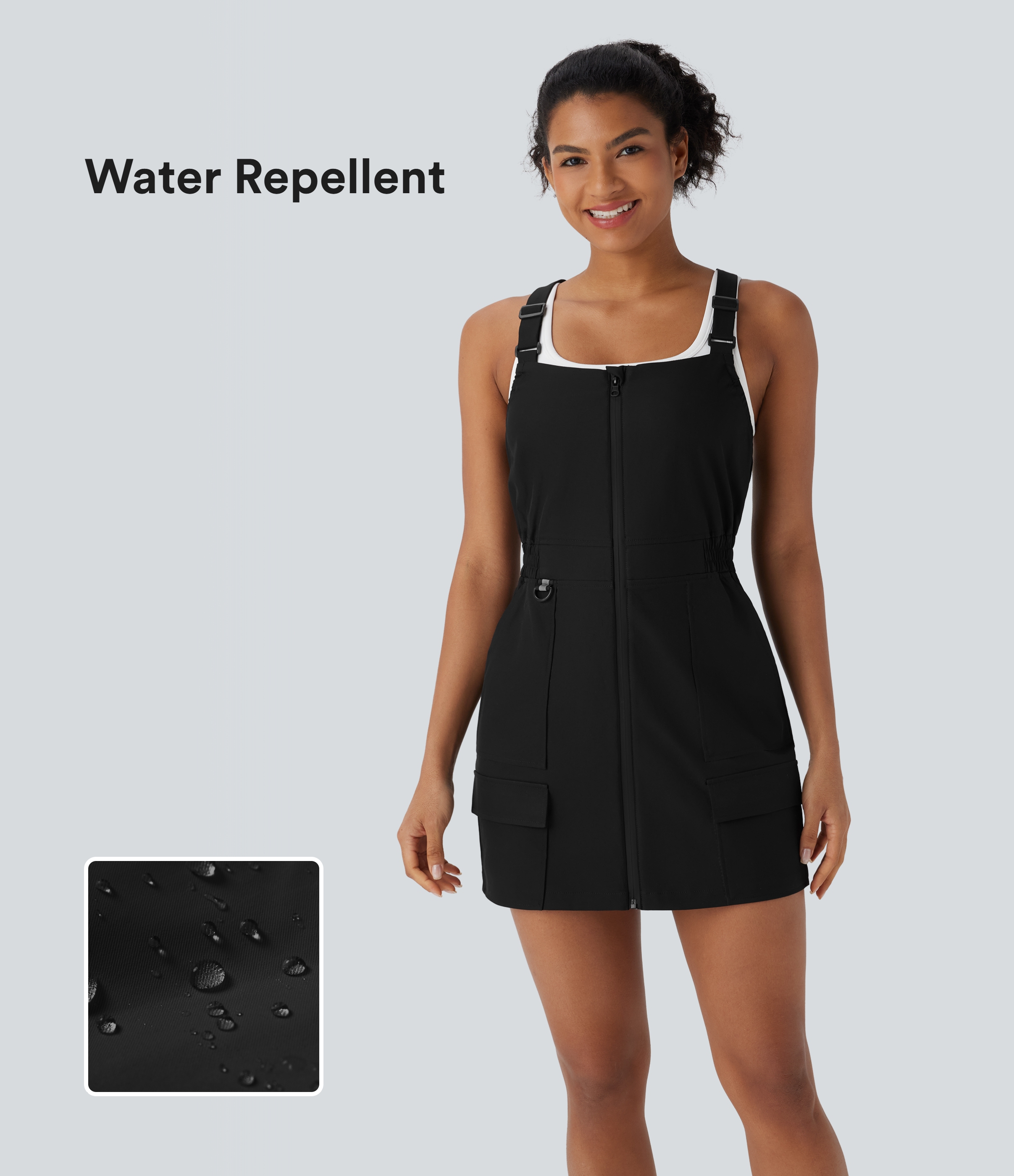 Water Repellent Wear-Resistant Zipper Pockets Mini Hiking Cargo Dress