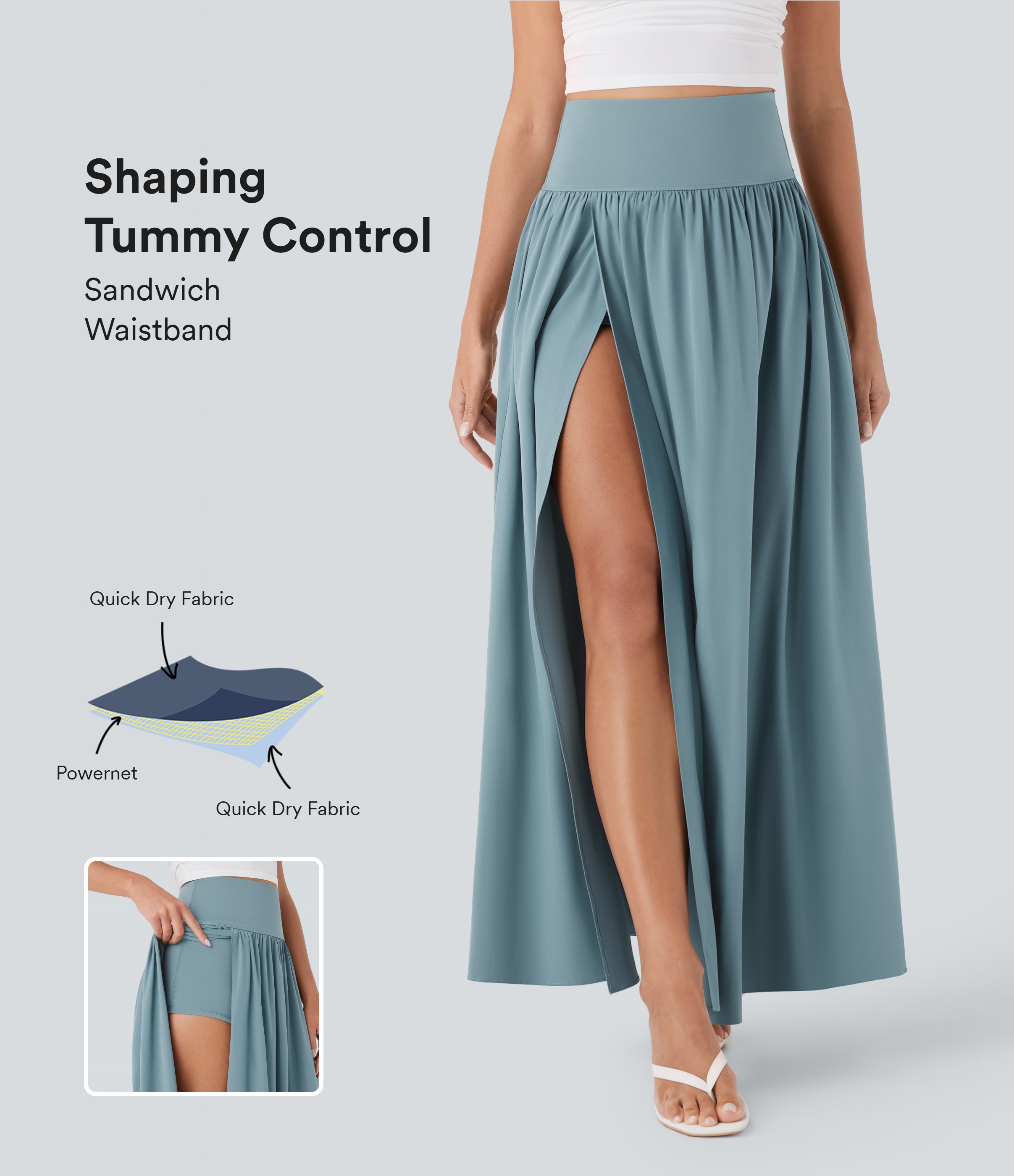 Breezeful™ - Fließender 2-in-1 Maxirock mit hohem Bund und Bauchkontrolle - schnelltrocknend