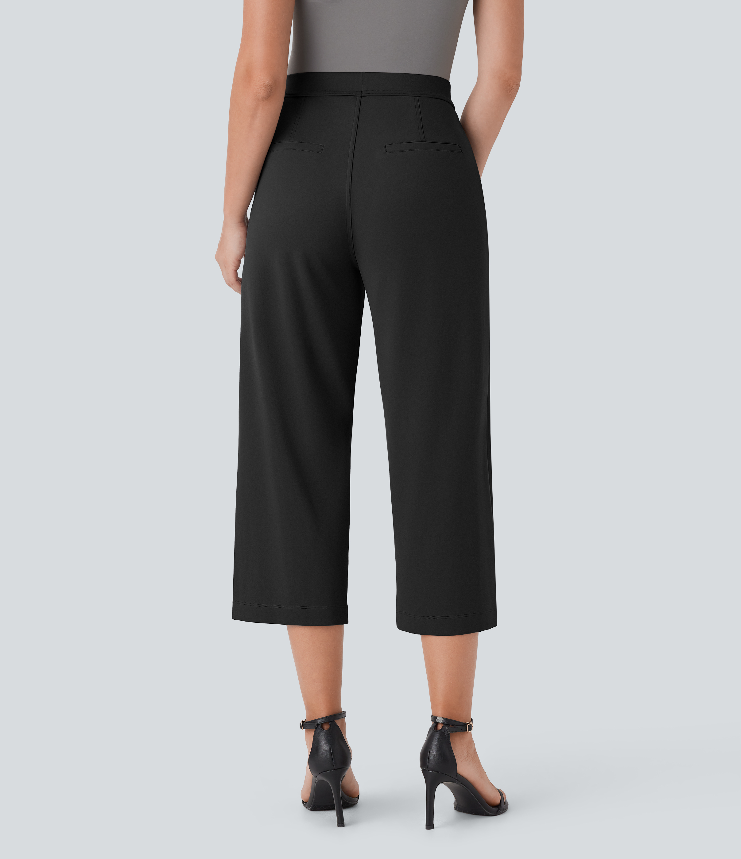 Black Halara Flex™ DayStretch High Waisted Side Pocket Straight Leg Capri Work Pants / 2