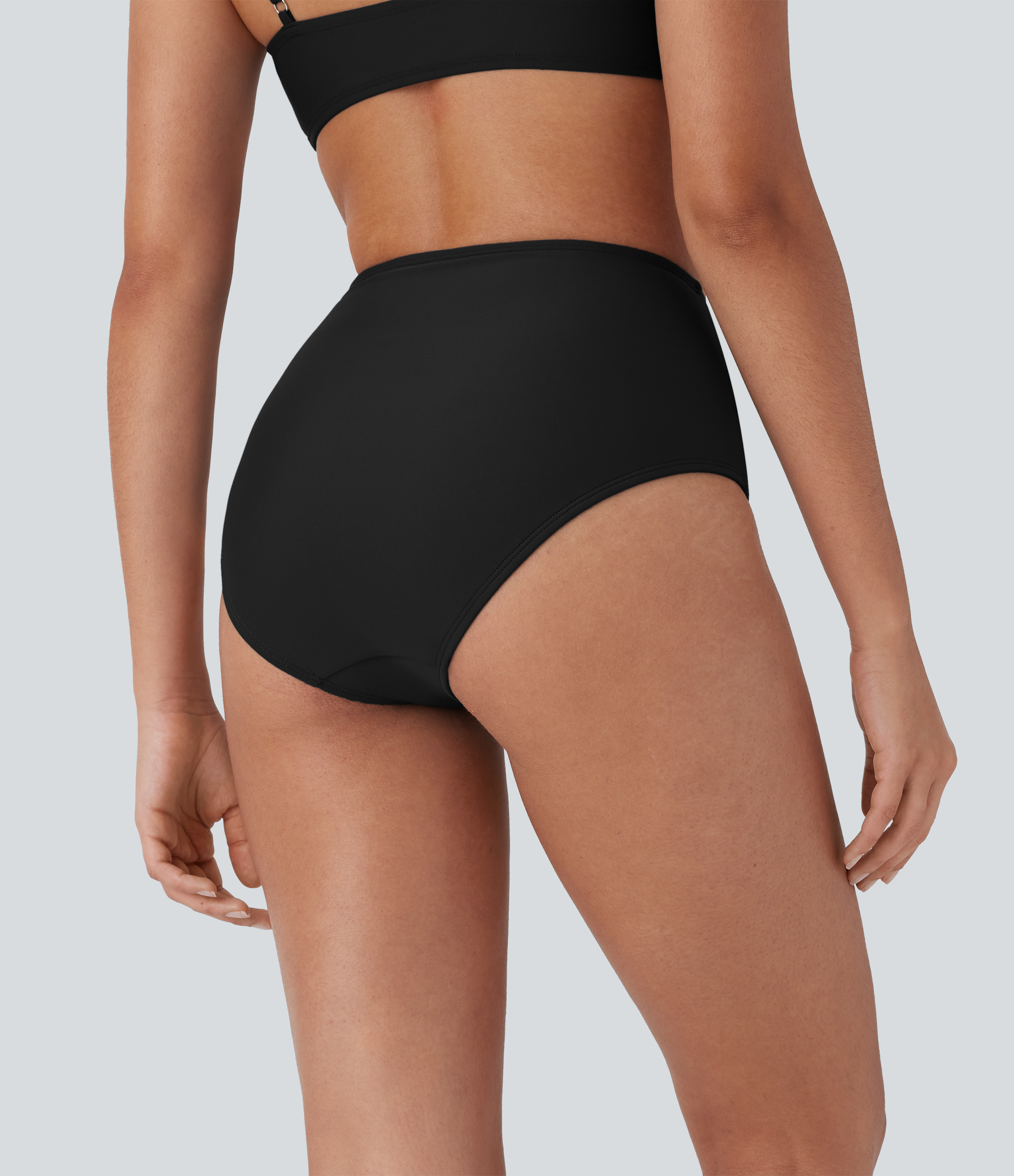 Noir Bas de maillot de bain bikini à taille haute avec contrôle du ventre et fronces / 2