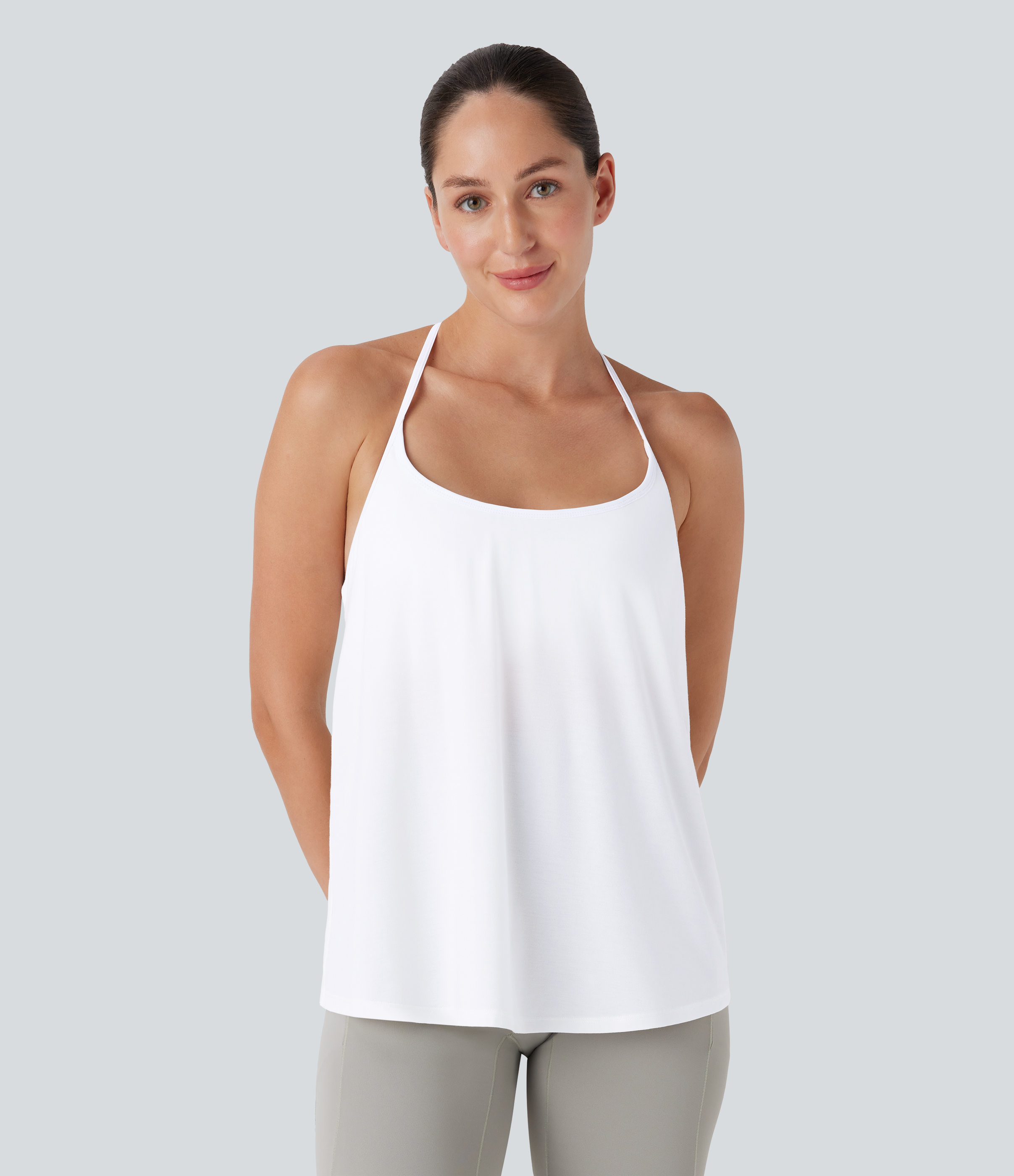White Top Softlyzero™ Airy deportivo yoga cuello halter sin espalda tacto fresco - UPF 50+ / 2