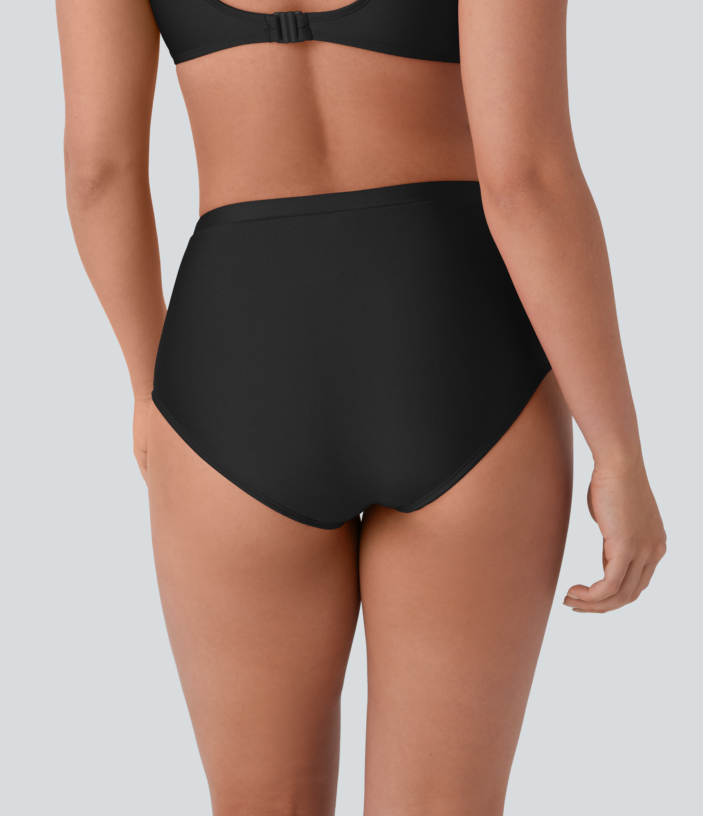 Preto Parte de baixo de biquíni de cintura alta com controlo de barriga, brilhante / fato de banho / 2