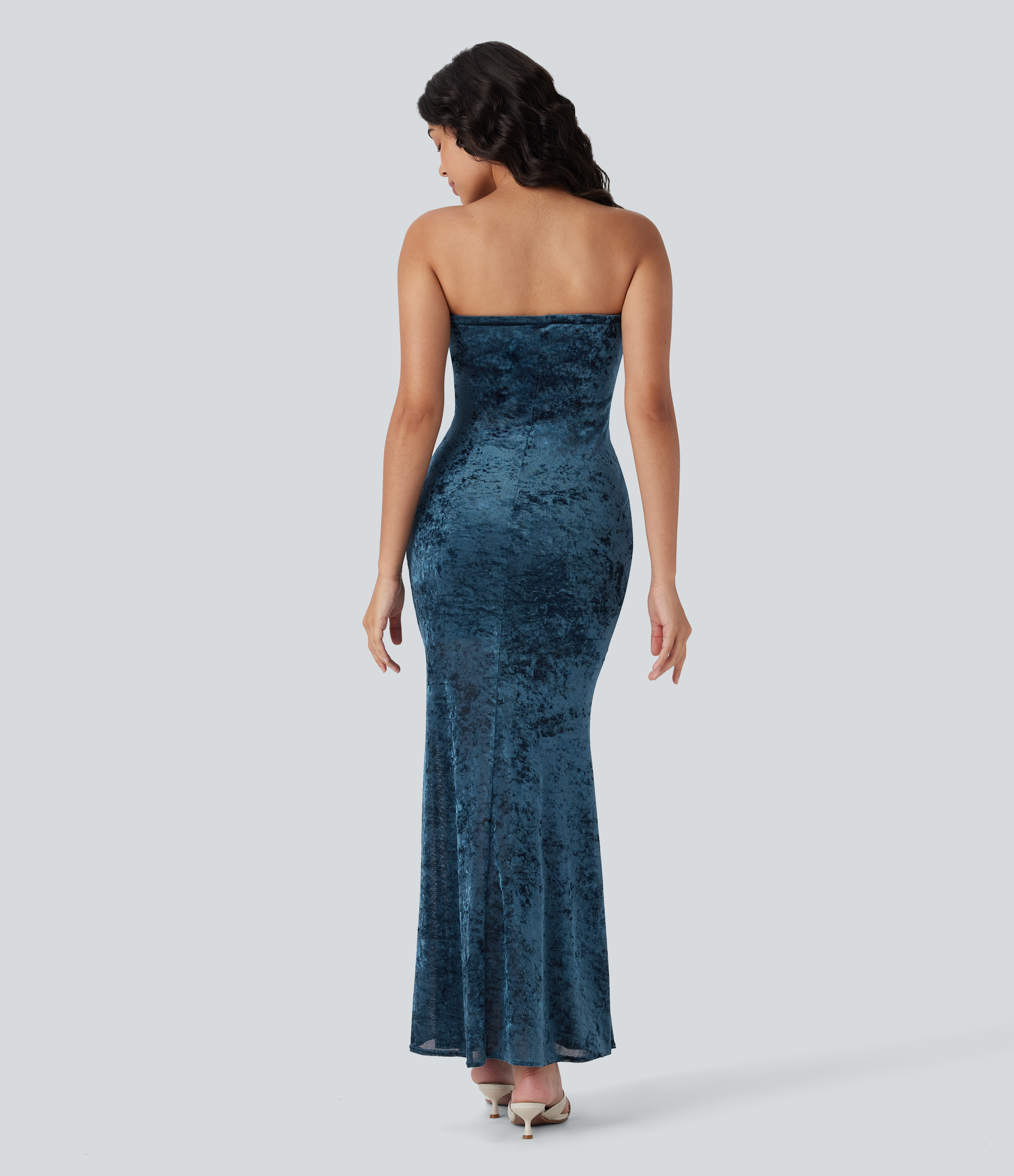 Deep Dive Tubové bodycon maxišaty s předním vázáním, sirénovým střihem, sametové se síťovinou / 2