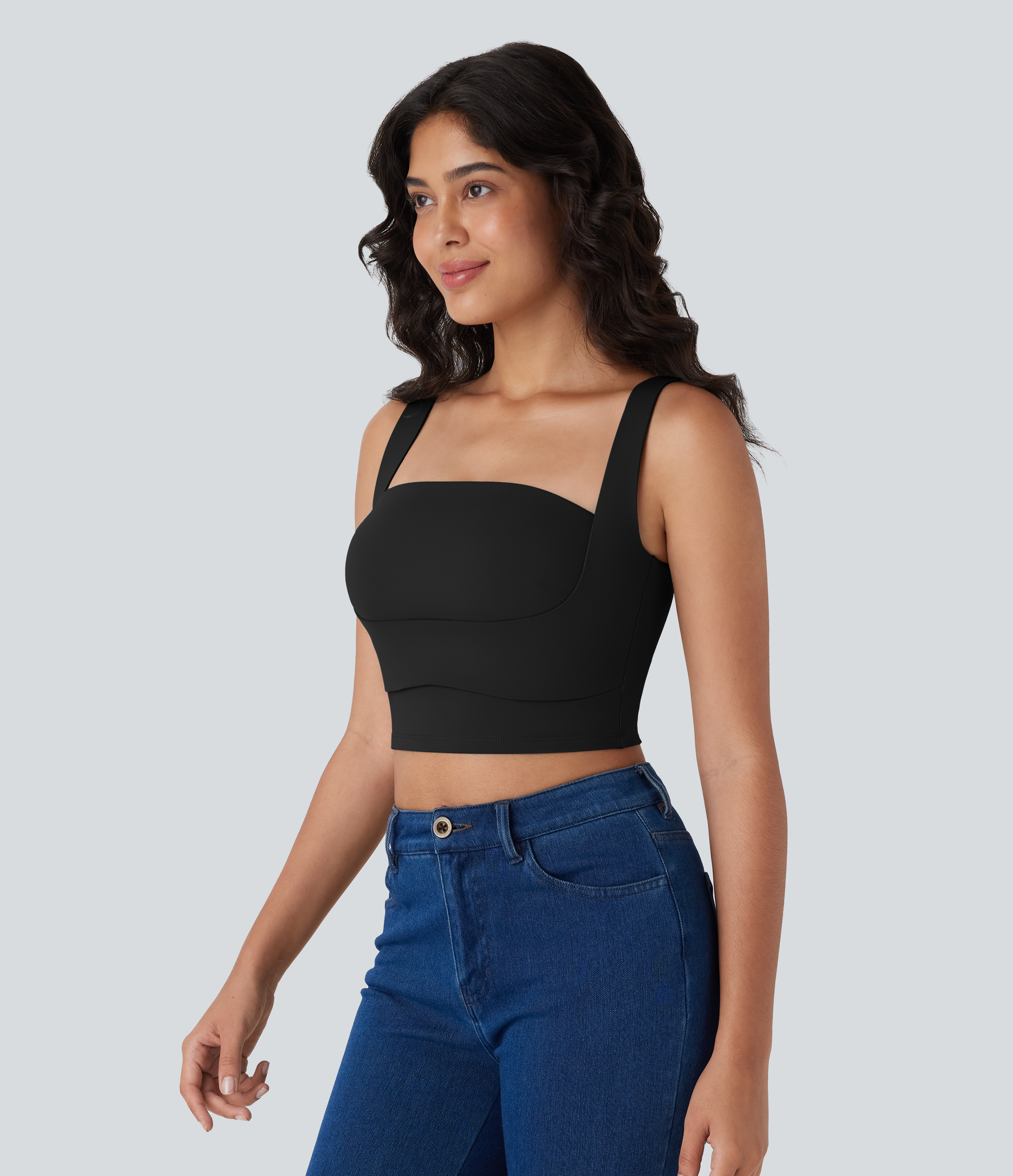 Halara Softlyzero™ Airy Square Neck Backless Lift Up Cool Touch Cropped Casual Tank Top-UPF50+ - Black - M