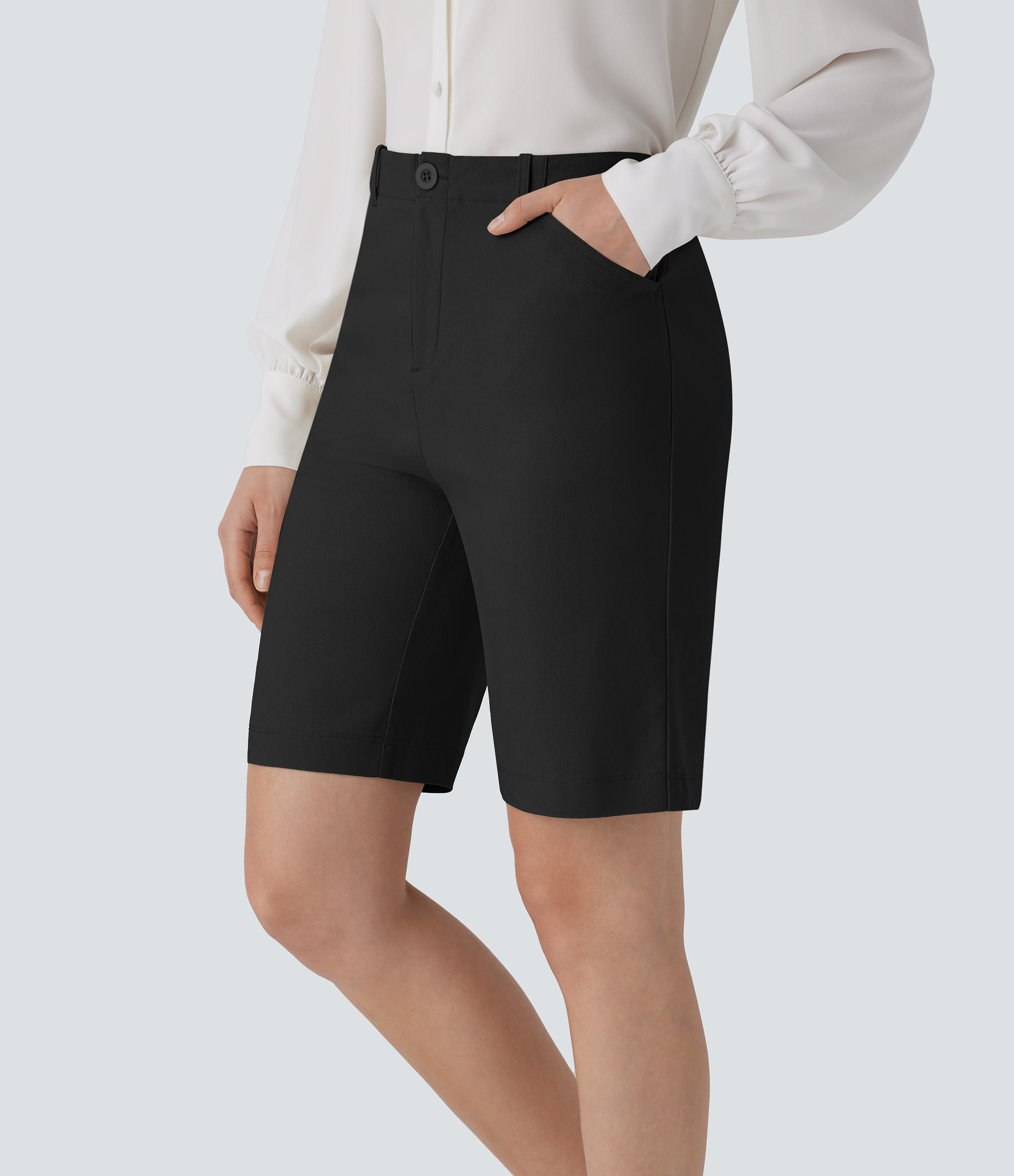 Pantalón corto oficina bolsillo lateral cierre botón tiro medio 22.8cm