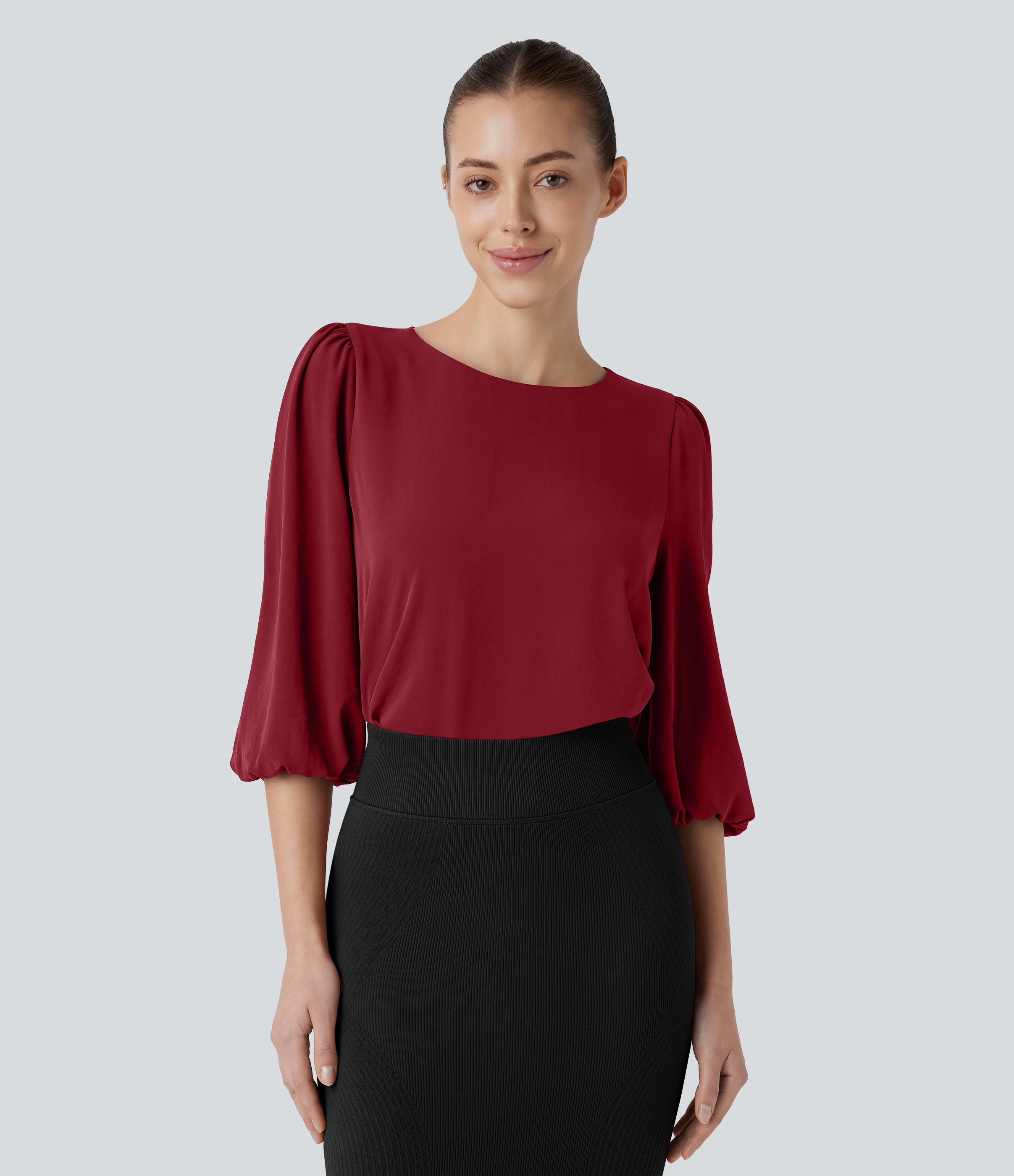 Blouse de Travail en Lin avec Col Bateau, Dos Keyhole et Manches Bishop