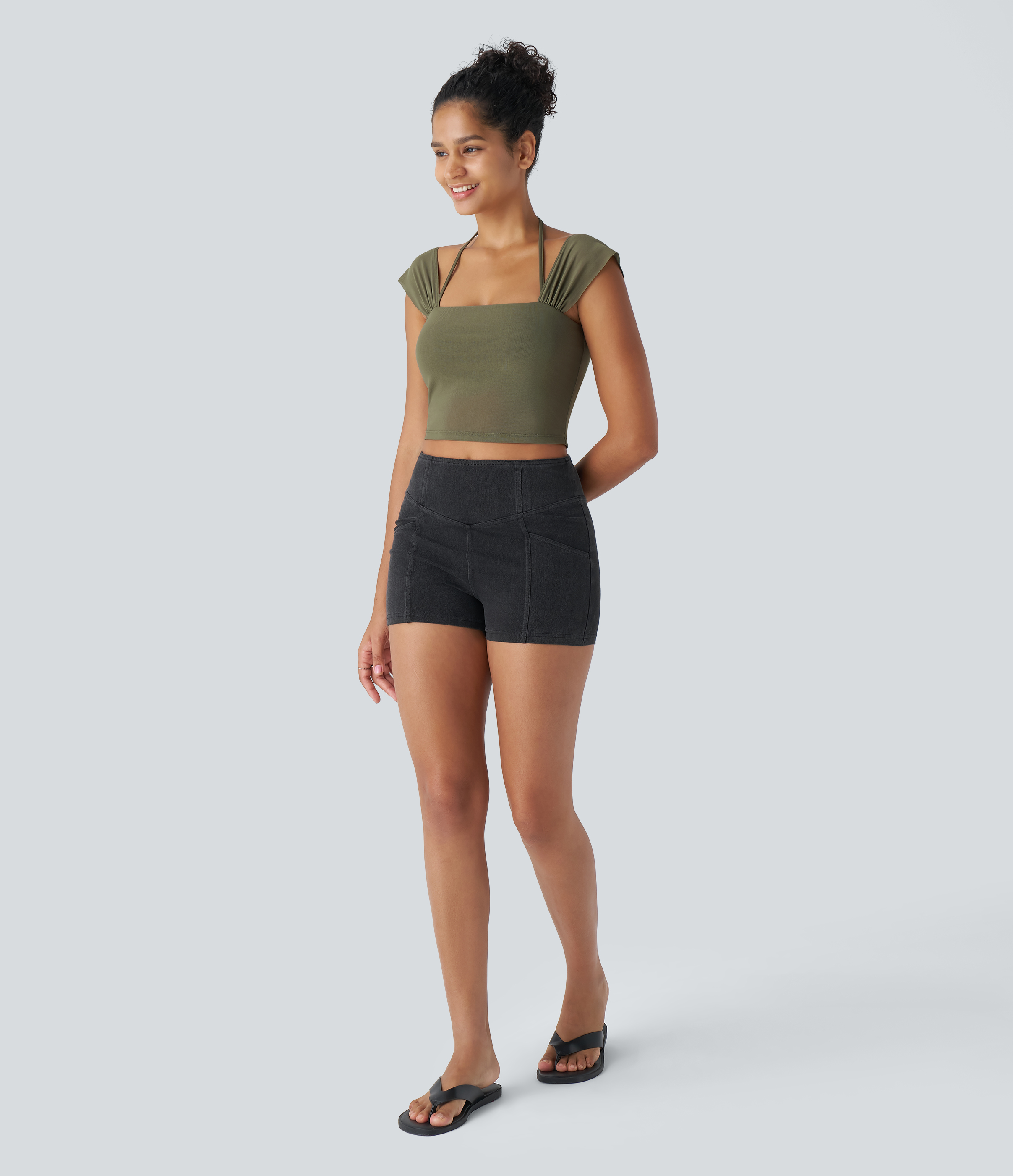 Women's SoftlyZero™ Square Neck Halter Contrast Mesh Cropped