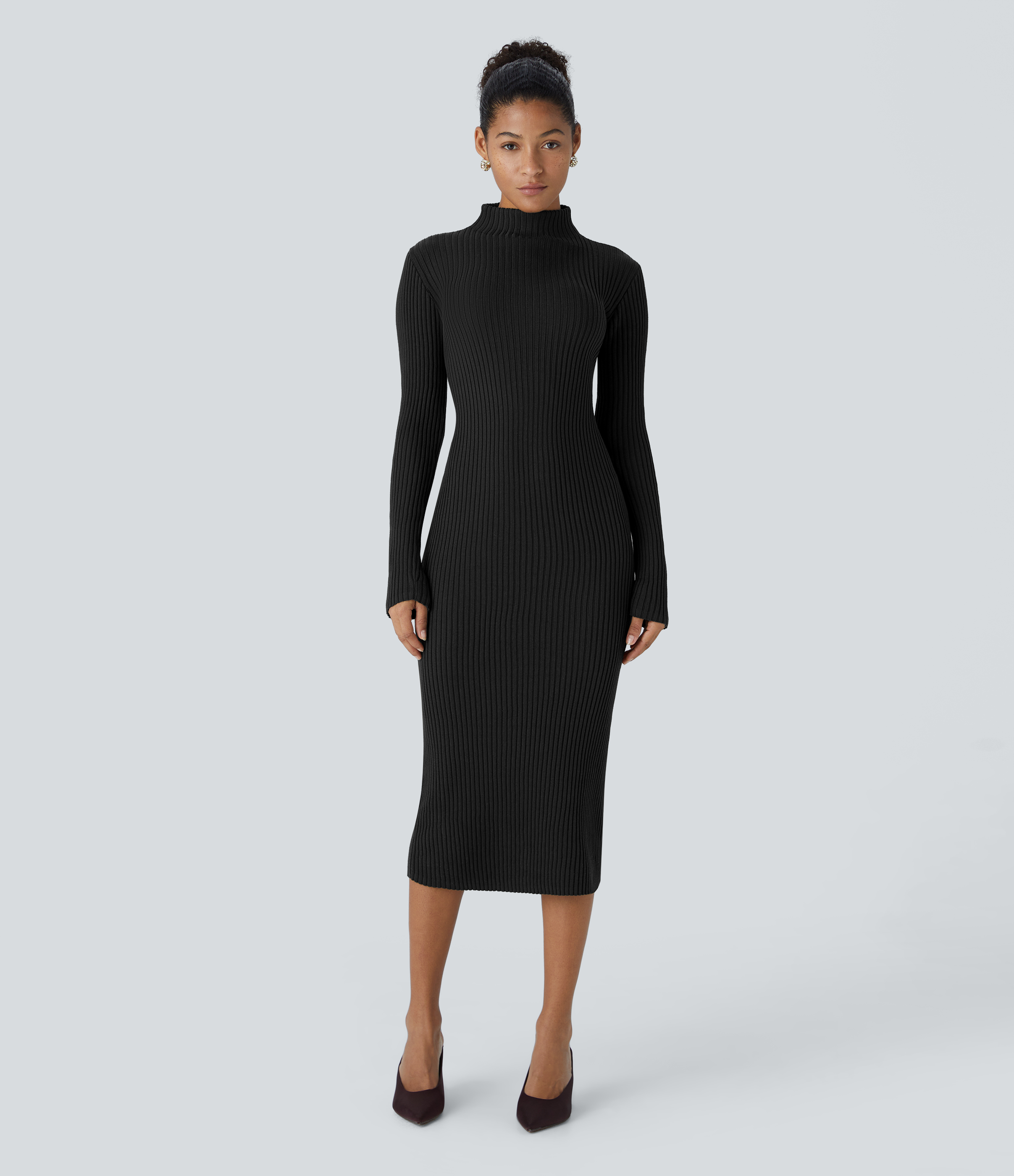 MEROLA ナパレザー カシミヤ MNT-010-C Evora Black Ruched Square-Neck Midi Dress – Club L London - USA