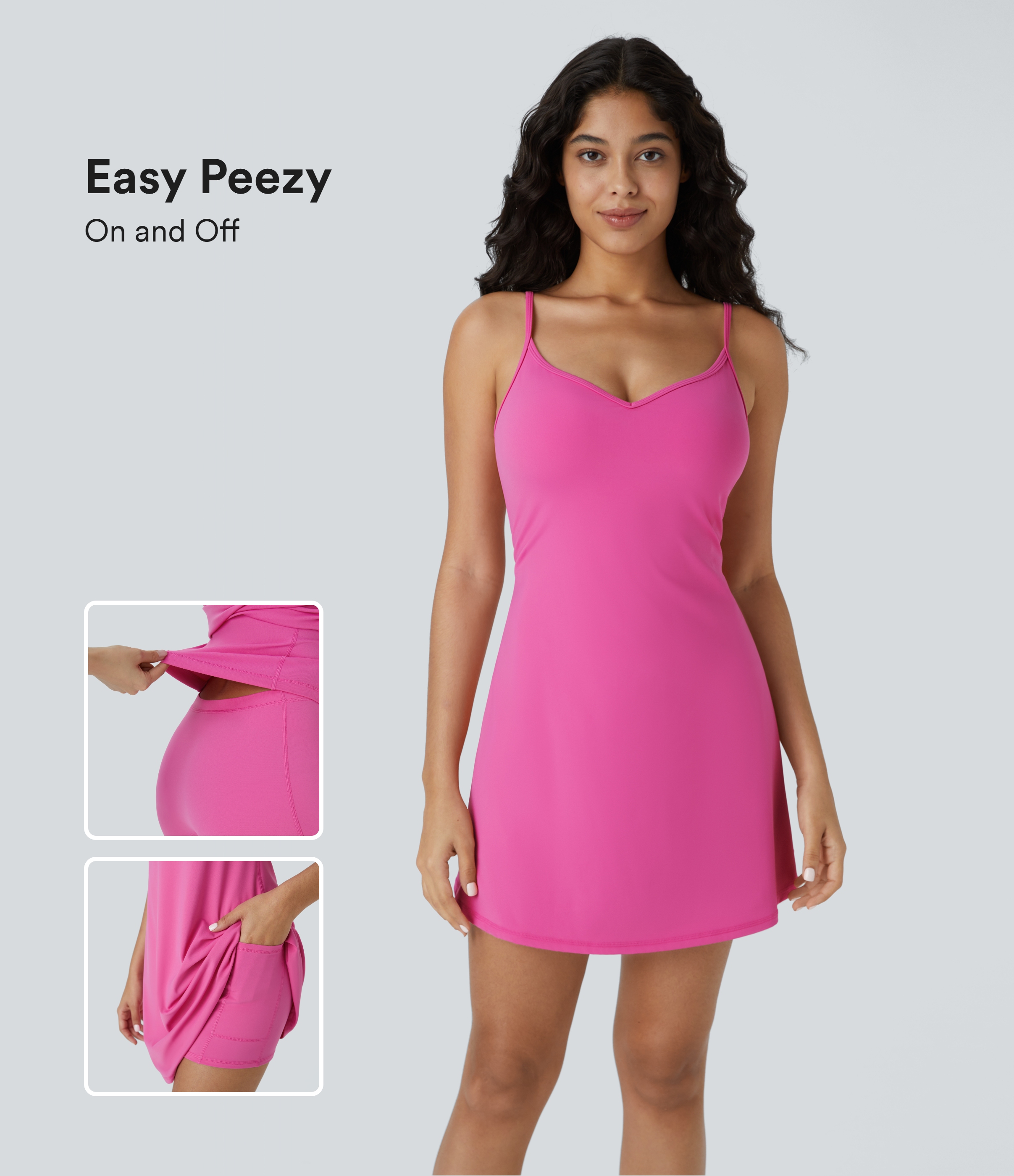 Adjustable Strap Backless 2-in-1 Pocket Flare Mini Slip Active Dress