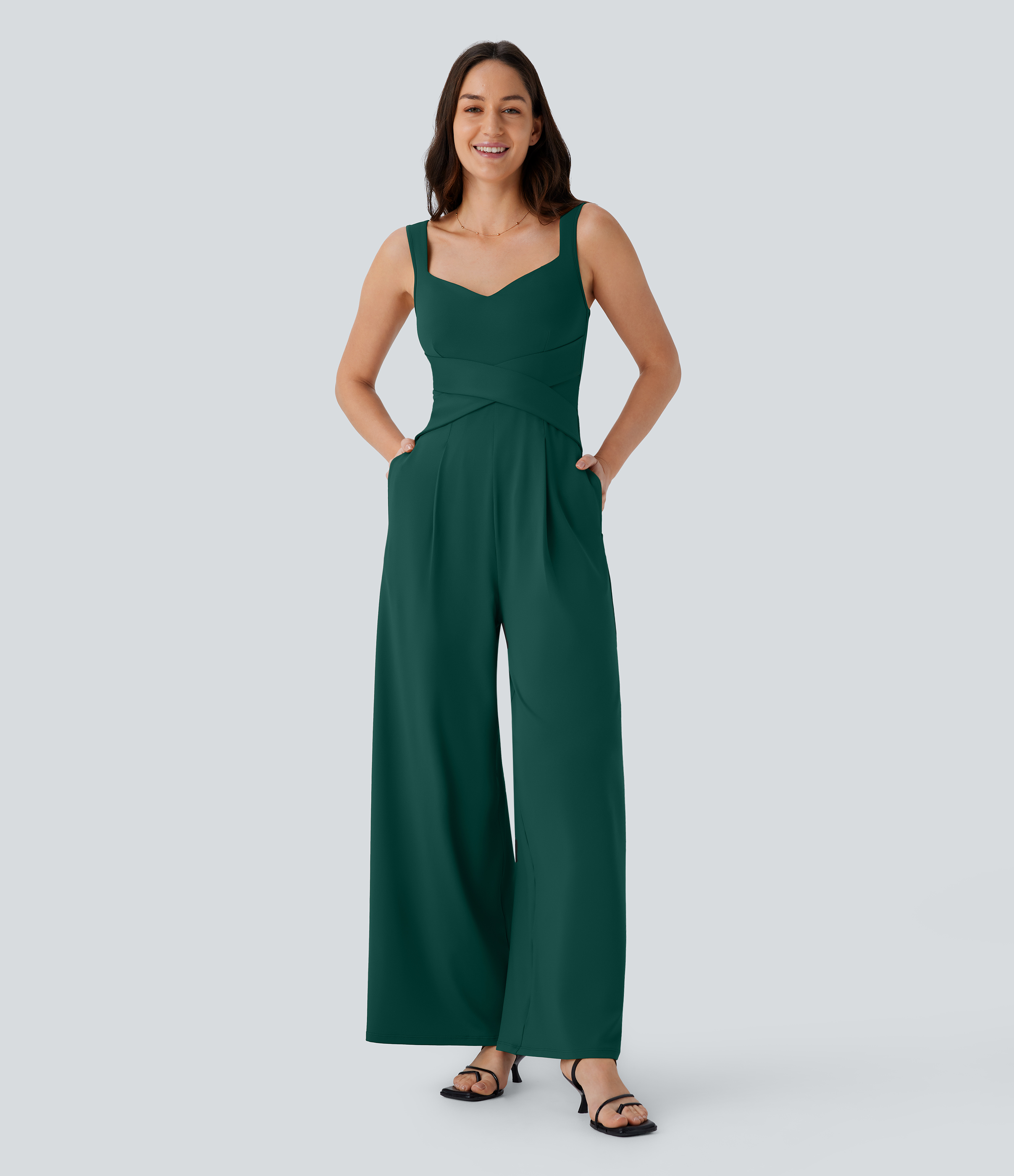 U Back Sleeveless Casual Jumpsuit with Pockets