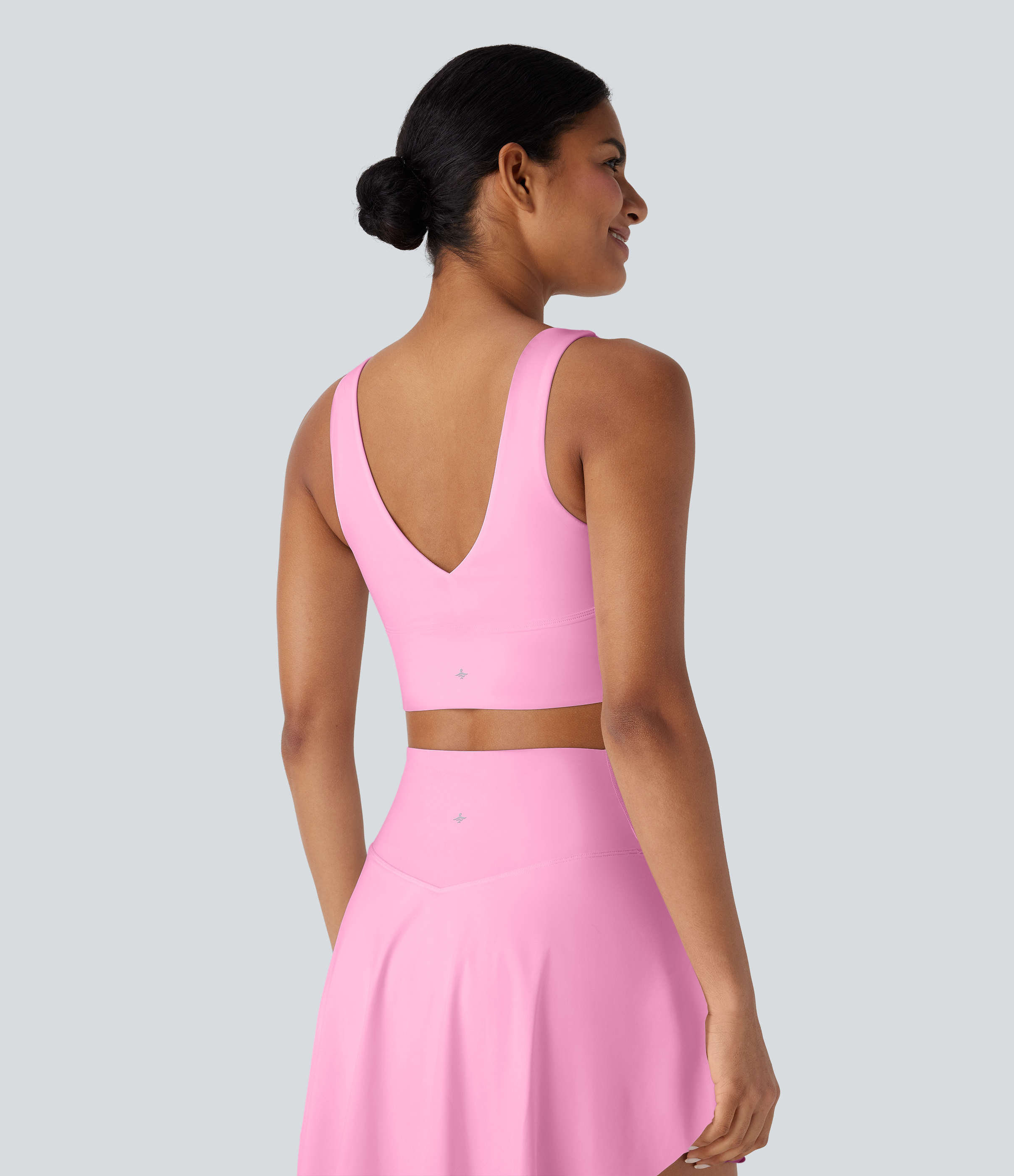 Pink Frosting V Neck Twisted Cut Out Backless  Quick Dry Resort Sports Bra / 2