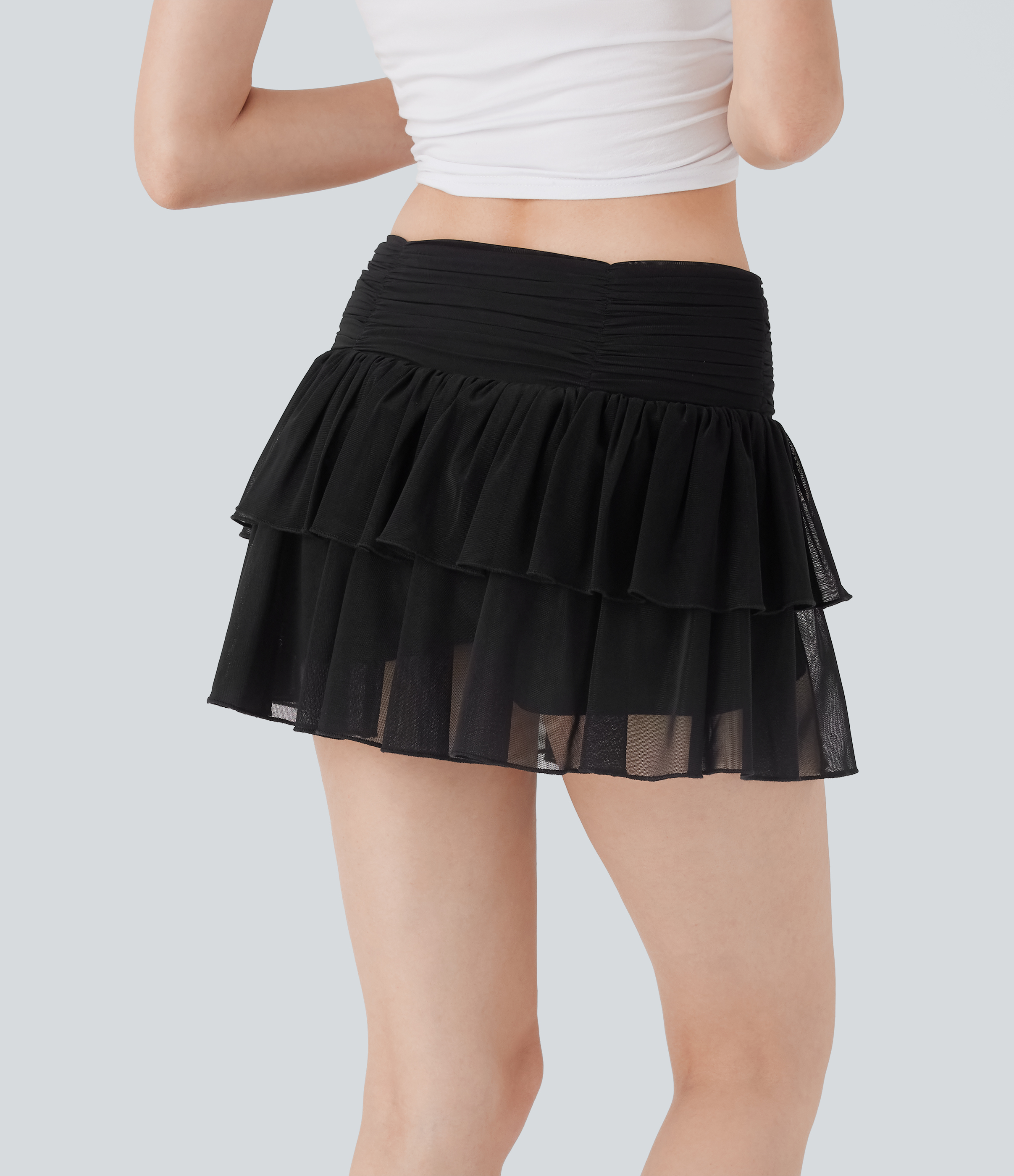 Schwarz Mittlere Transparente Geschichtete 2-in-1 Micro Mini Casual Rock mit Tasche / 2