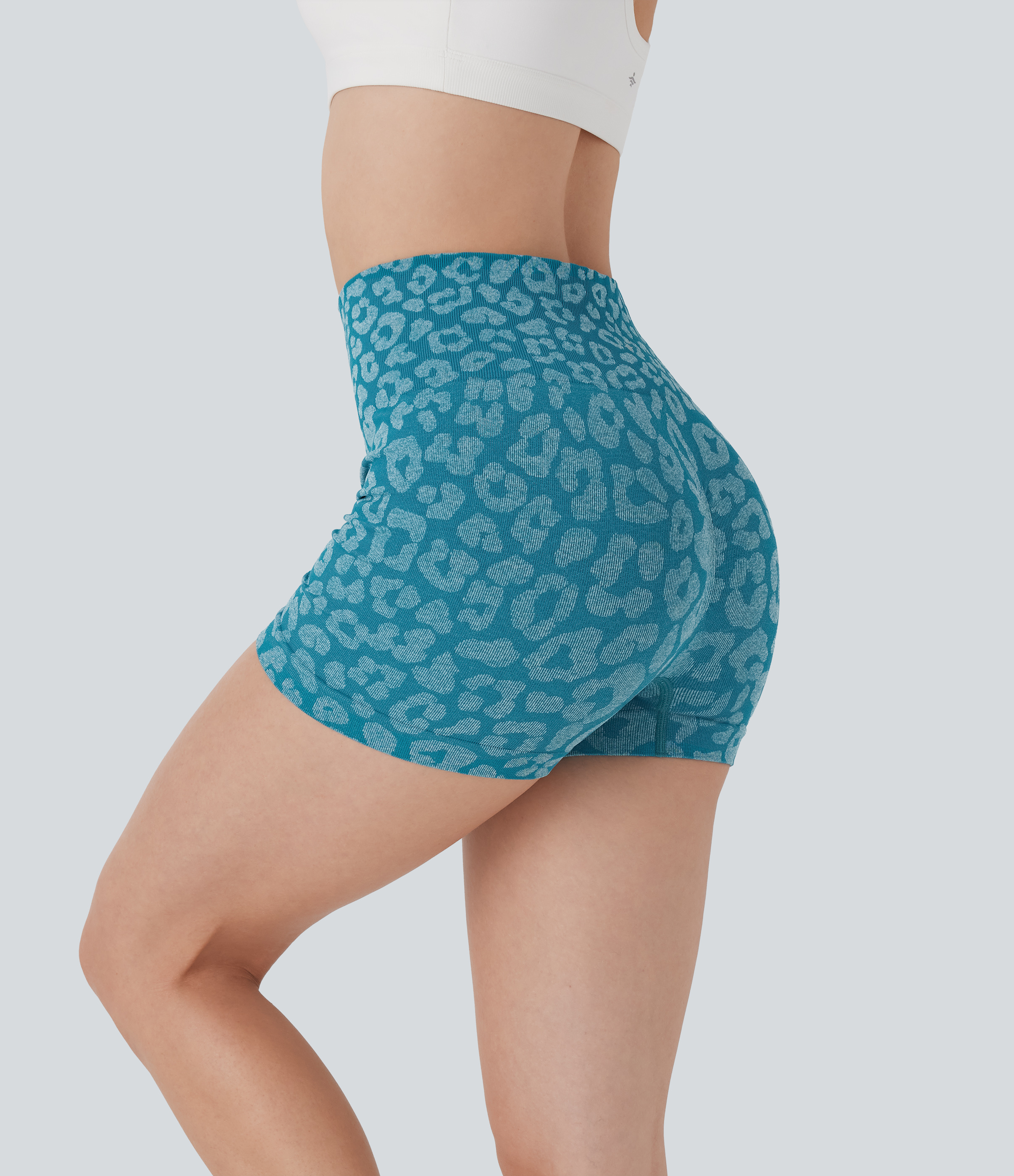 OneForm Seamless Flow High Waisted Leopard Yoga Bike Running Shorts 3''