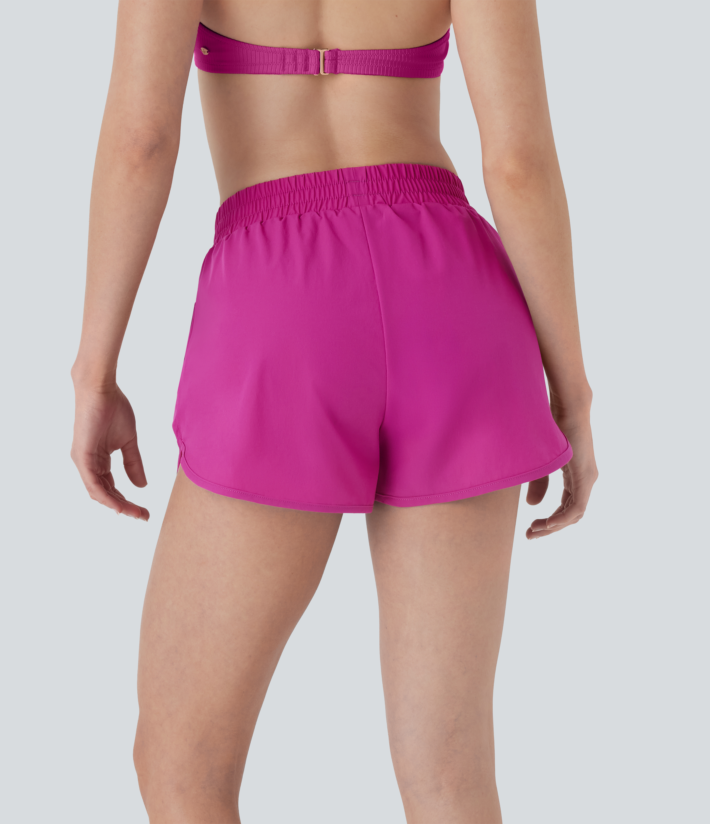 Rose Violet Traje de baño de bikini 2 en 1 de tiro medio con dobladillo curvo, secado rápido y bolsillos laterales / 2