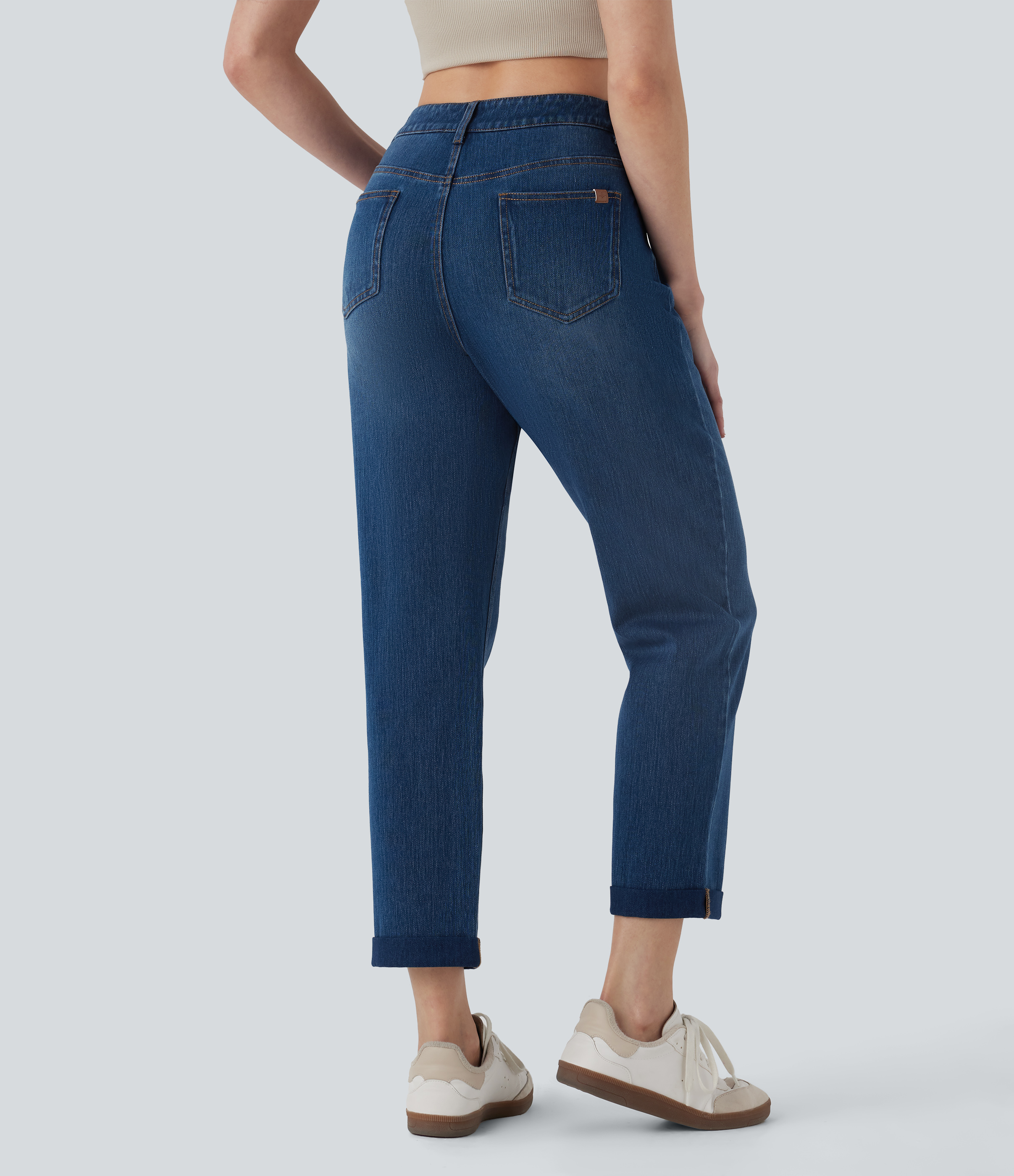 Cerulean Blue Denim Halara Flex™ Mid Rise Straight Leg Washed Casual Jeans with Pockets / 2