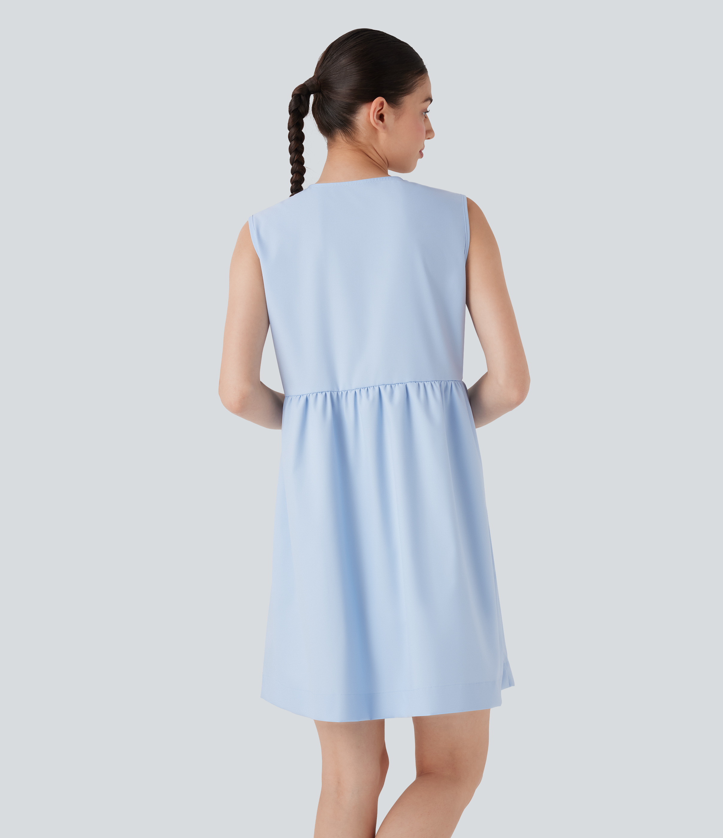 Wathet Blue Vestido mini casual sin mangas con lazo en la parte delantera / 2
