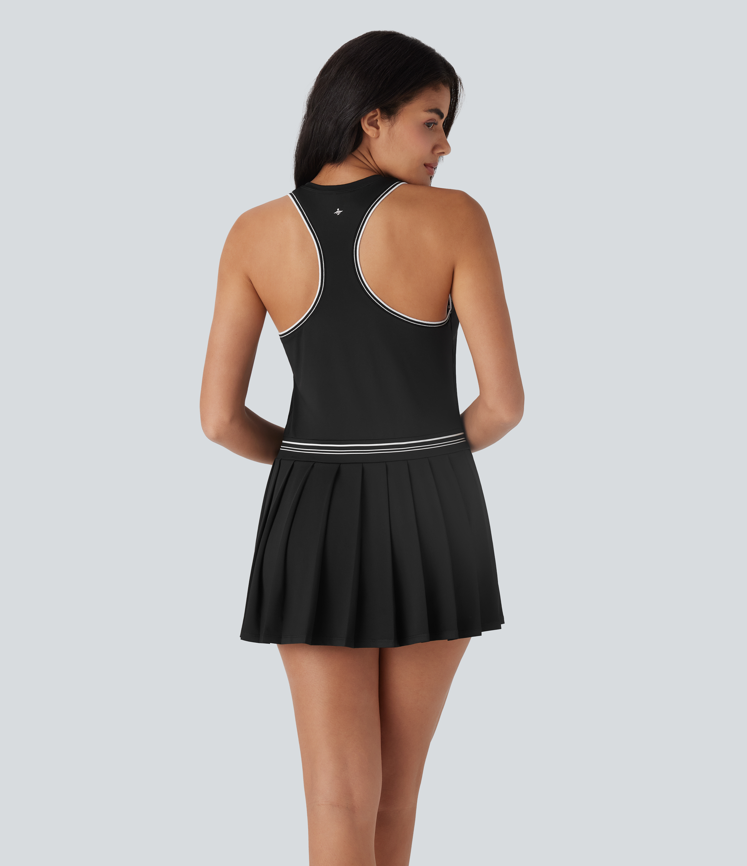 Racerback Color Block Stripe Pleated Mini Tennis Active Dress