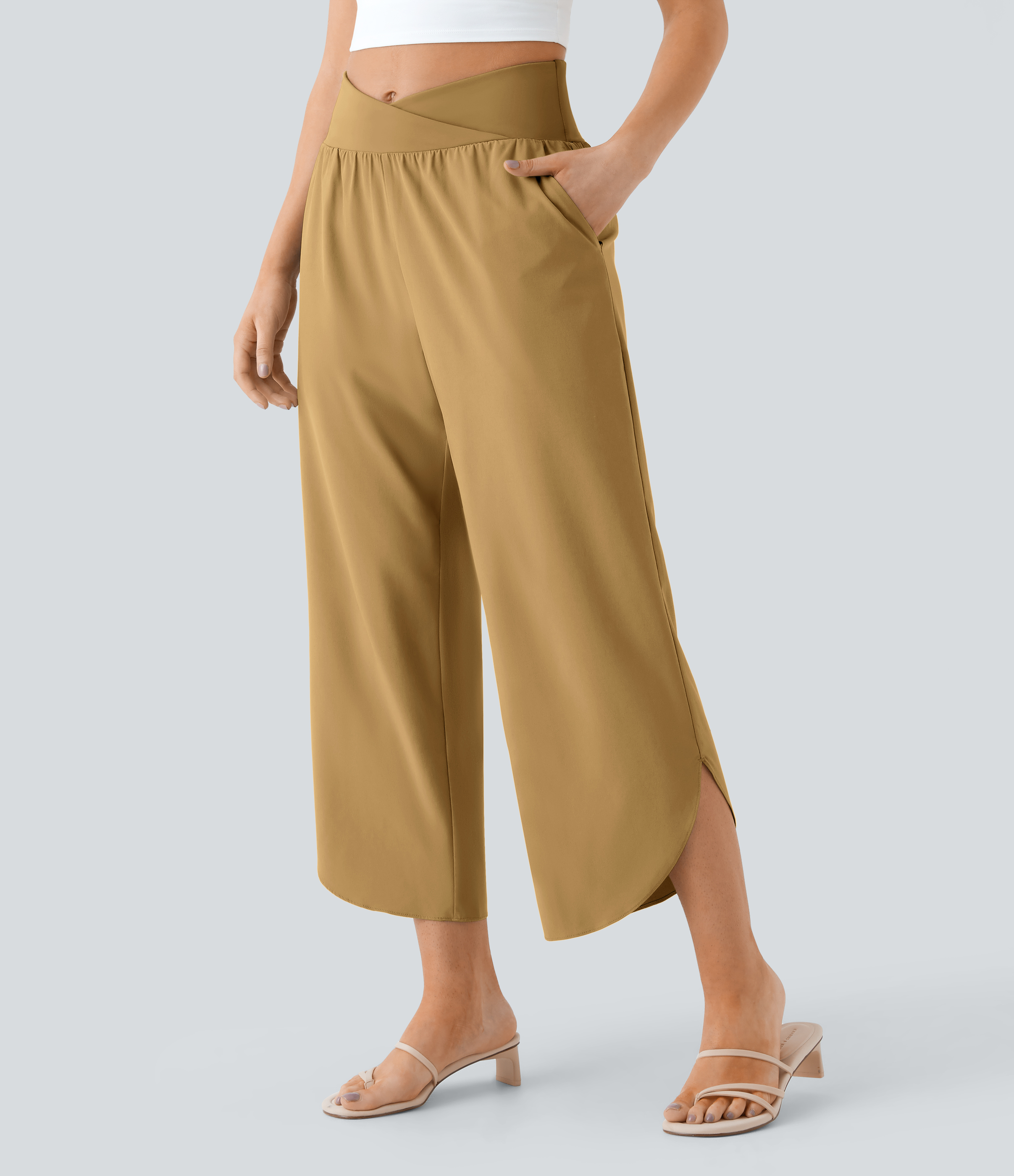 Breezeful™ High Waisted Crossover Quick Dry Resort Pants with Pockets