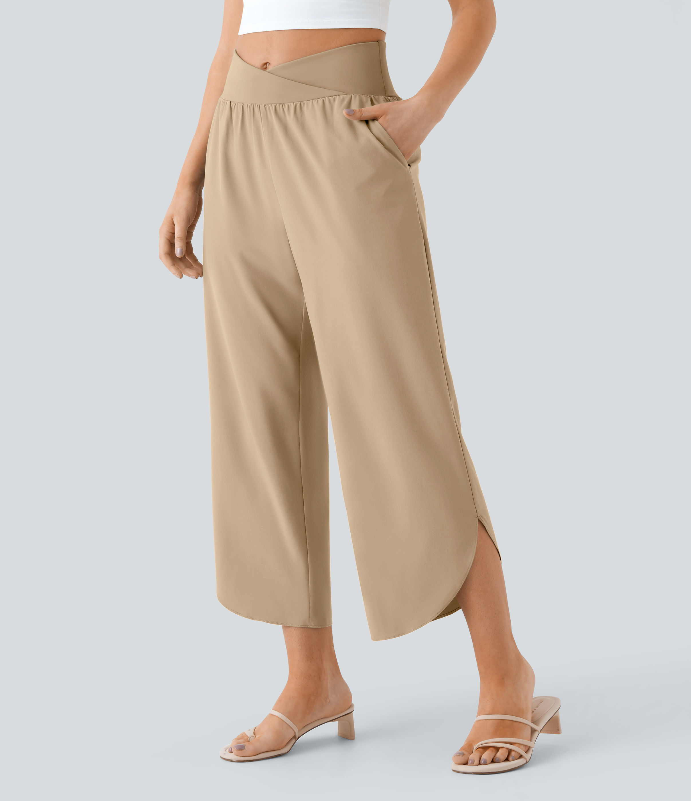 Pantalón Breezeful™ Resort secado rápido abertura bolsillo lateral plisado cruzado tiro alto