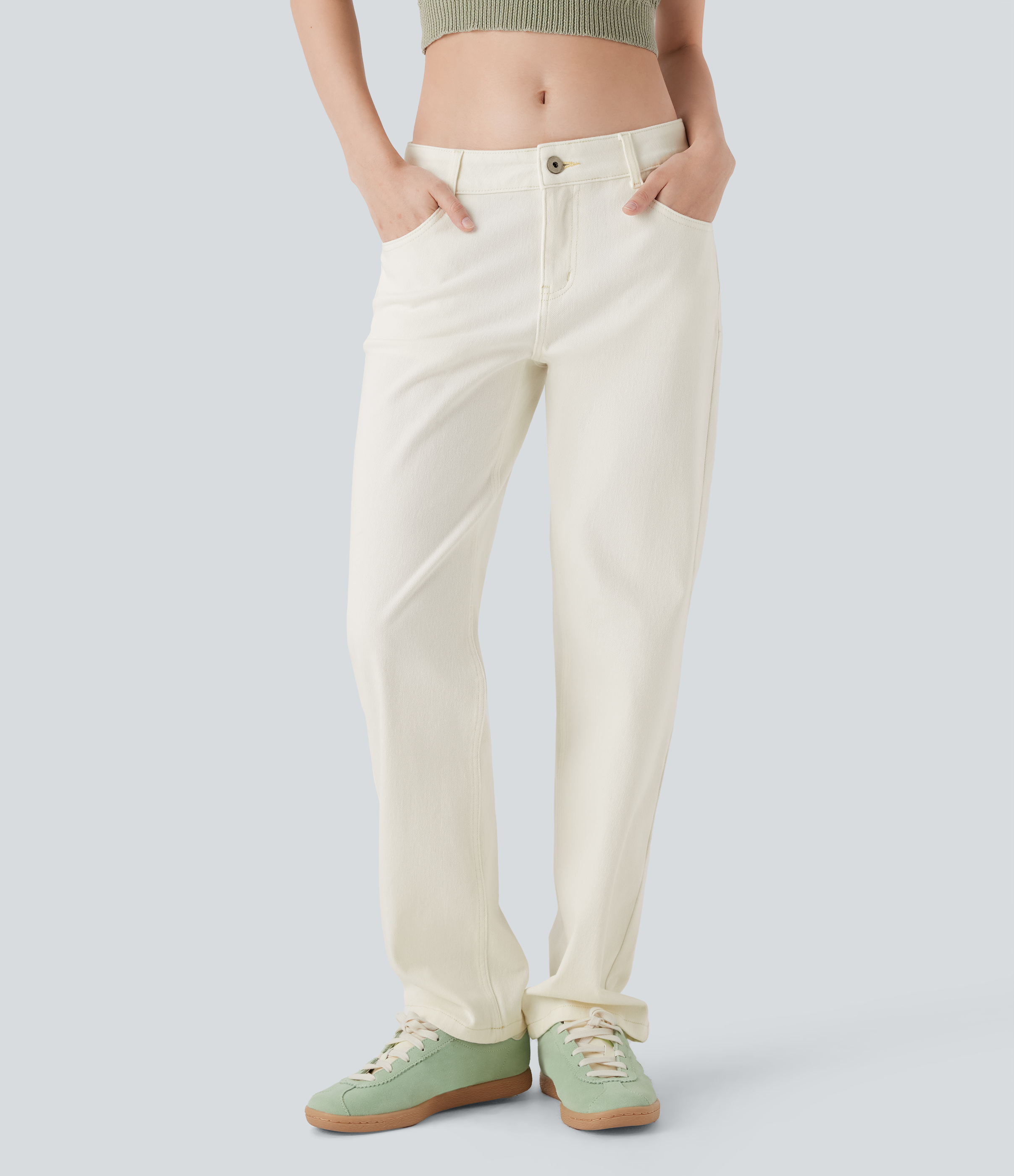 Halara Flex™ Low Rise Zipper Pockets Straight Leg Washed Casual Jeans