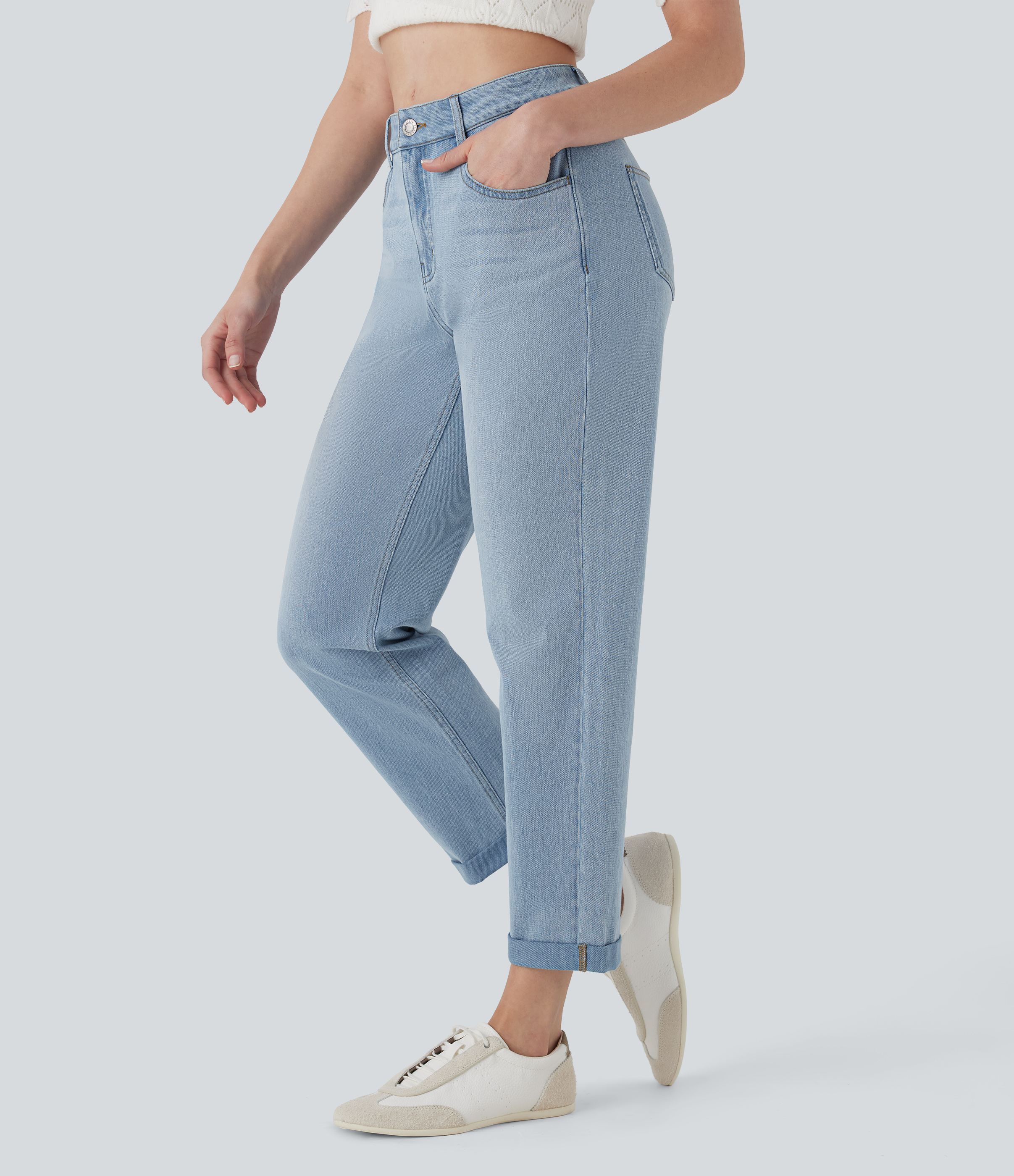 Jeans Halara Flex™ Denim vaquero elástico lavado tiro medio pierna recta múltiple bolsillo