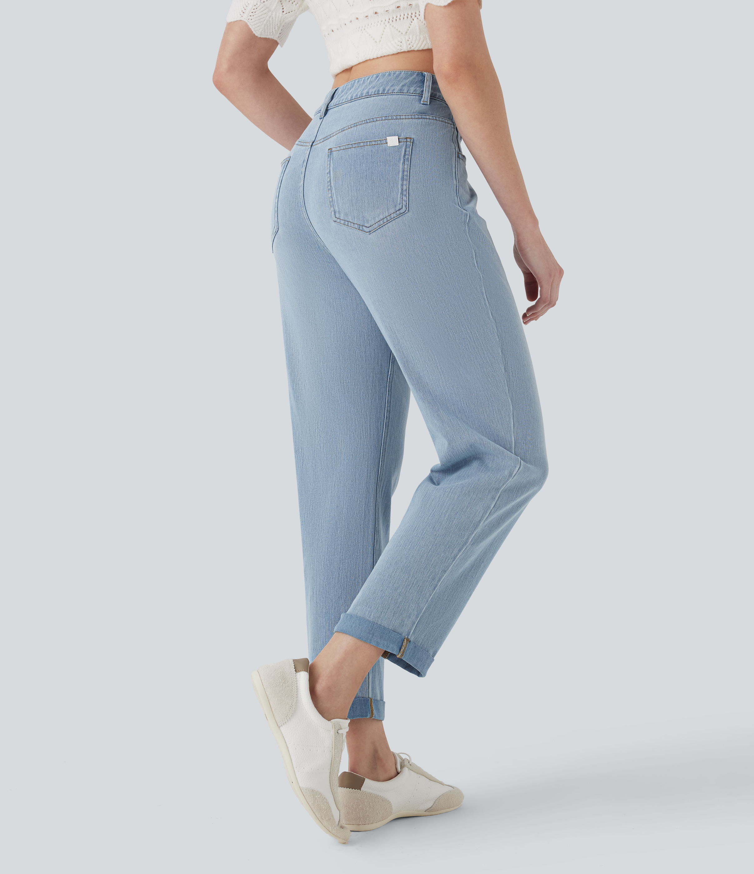 Crushed Ice Blue Denim Jeans Halara Flex™ Denim vaquero elástico lavado tiro medio pierna recta múltiple bolsillo / 2