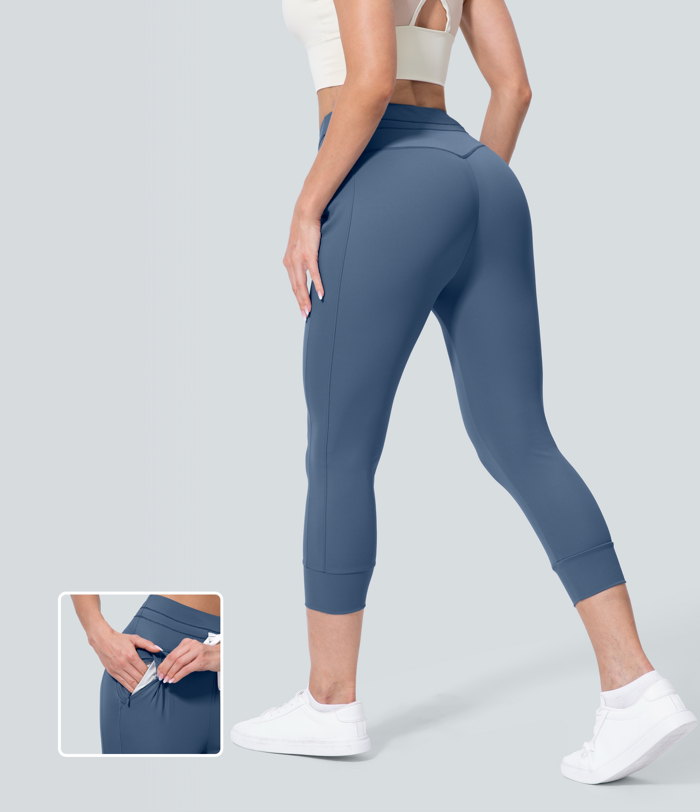 Softlyzero™ Airy High-Waist Drawstring Side Pockets Plain Capri Cool Touch Yoga Joggers - UPF 50+