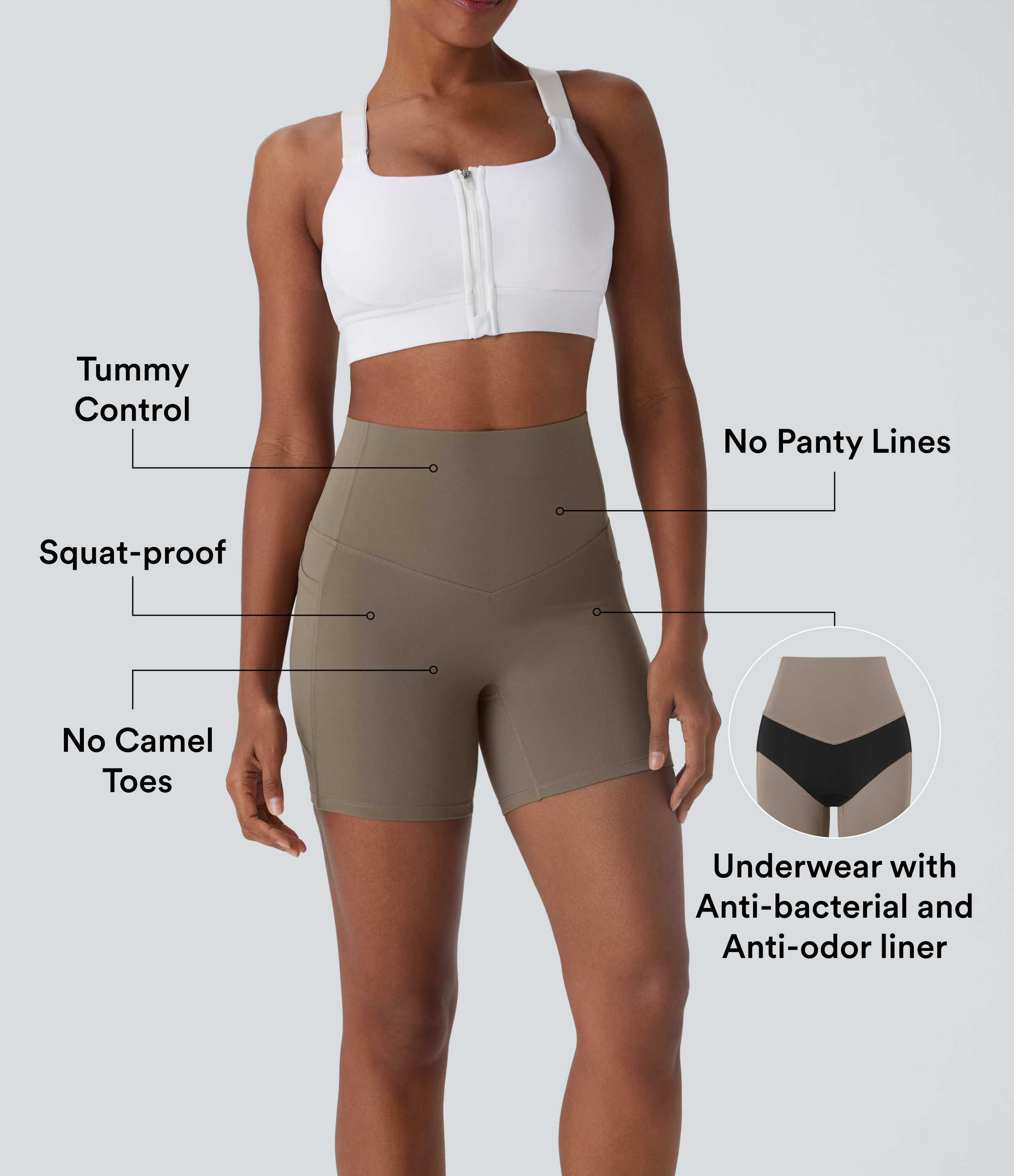 Dawn Brown Halara UltraSculpt™ short cycliste d'entraînement gainant, taille haute, culotte intégrée pour contrôle du ventre, 5'' avec poches / 2