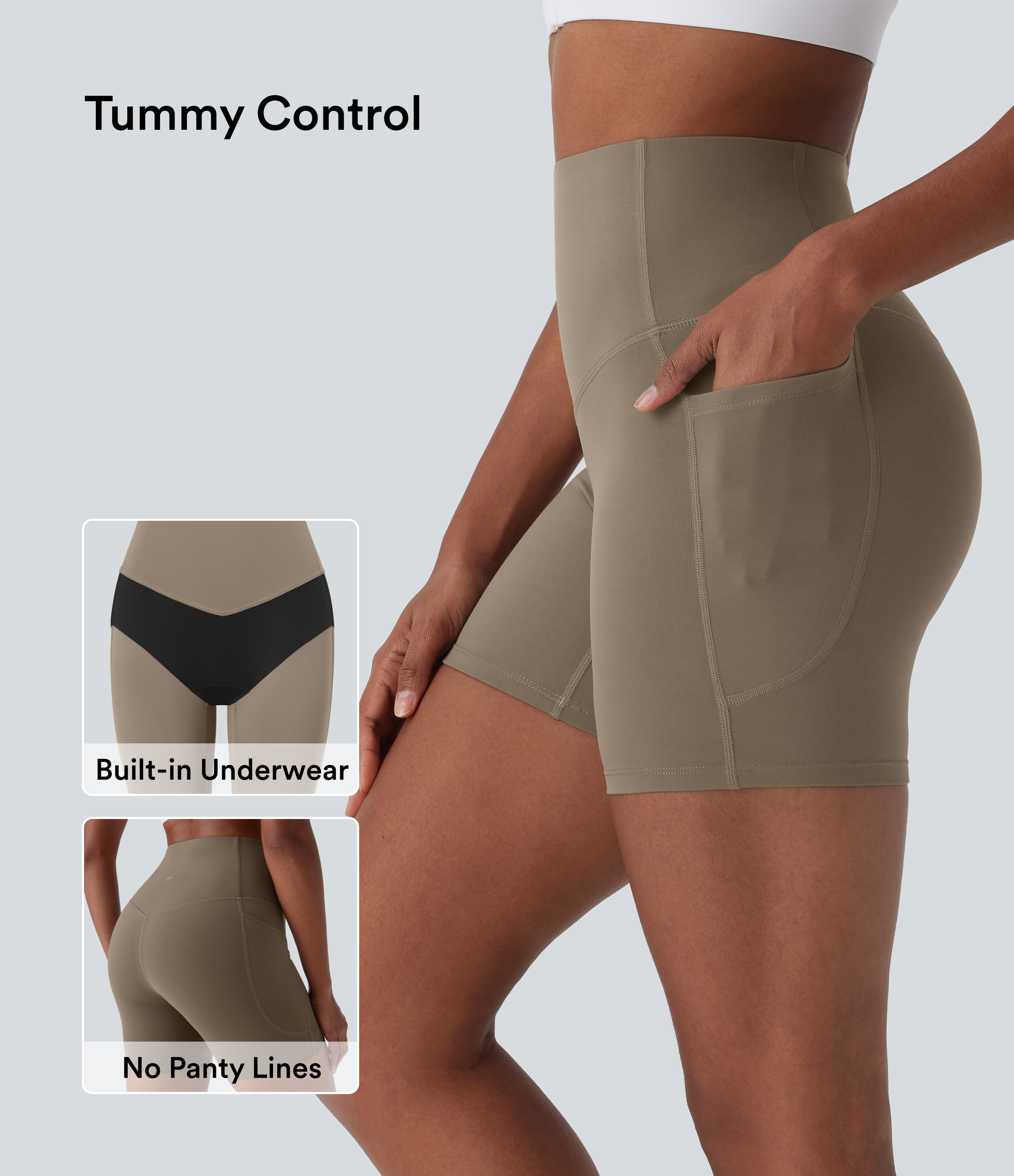 Halara UltraSculpt™ - Pantalones cortos de ciclista de cintura alta con control de abdomen, ropa interior integrada, moldeador antibacteriano, de 5 pulgadas y bolsillos